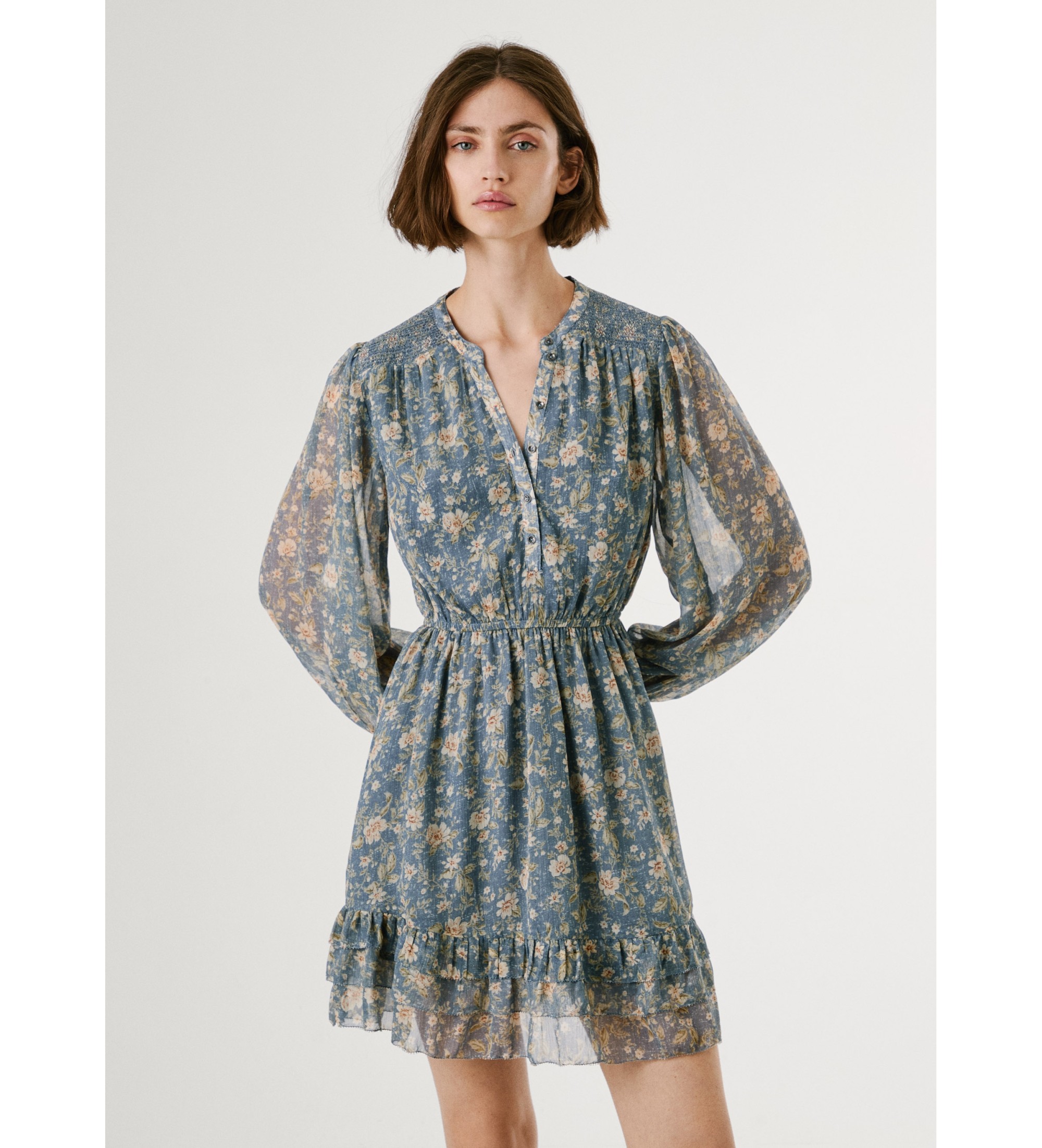 Pepe Jeans für Damen. PL9537690 Londyn Kleid blau (L), Lässig, Polyester, Langarm