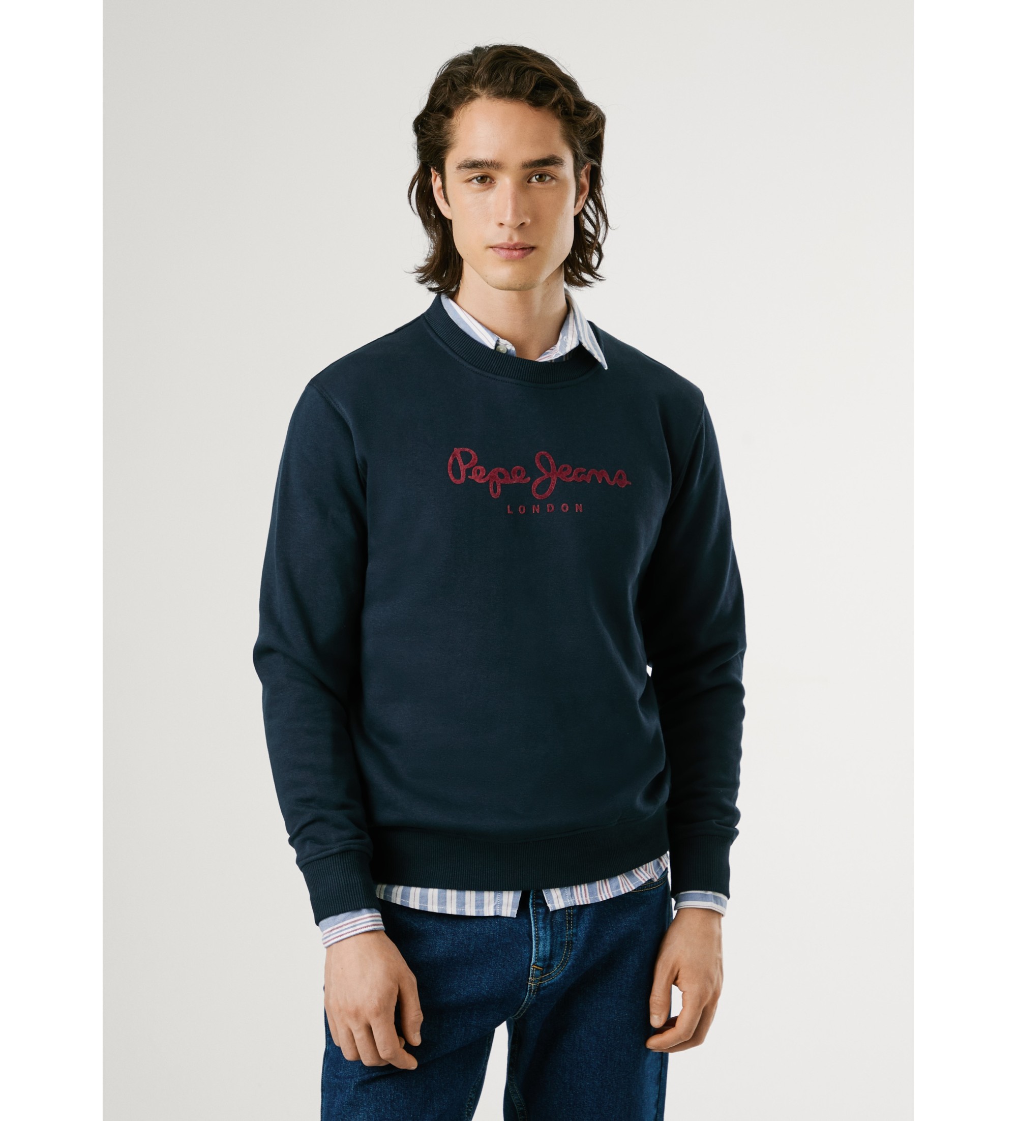 Pepe Jeans für Herren. PM5800011 Sweatshirt Macbeth Einfarbig navy (M), Lässig, Baumwolle, Marine