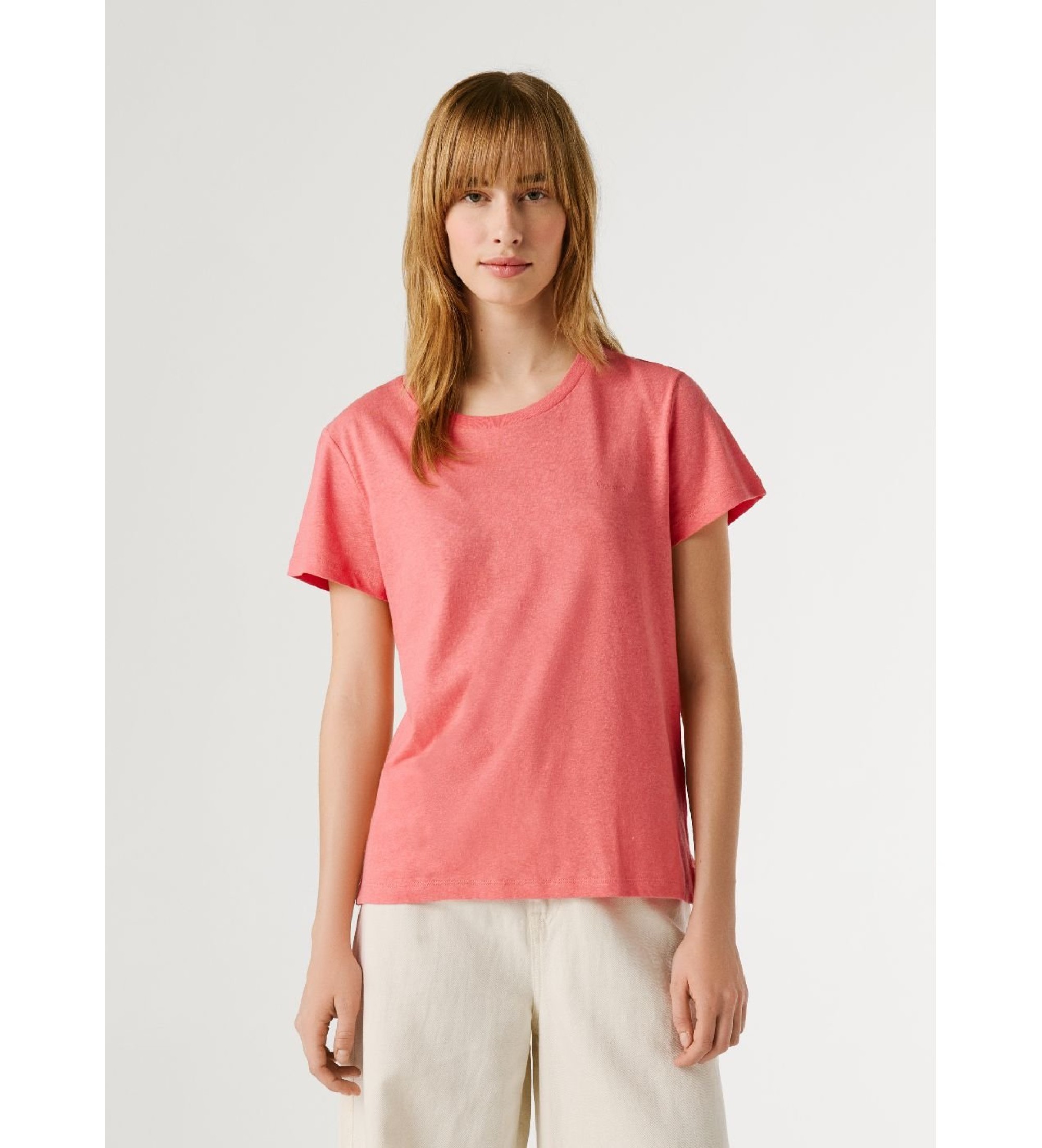 Pepe Jeansvoor vrouwen. PL506049 Megan roze t-shirt (XL), Casual, Katoen, Vlas, Korte mouwen
