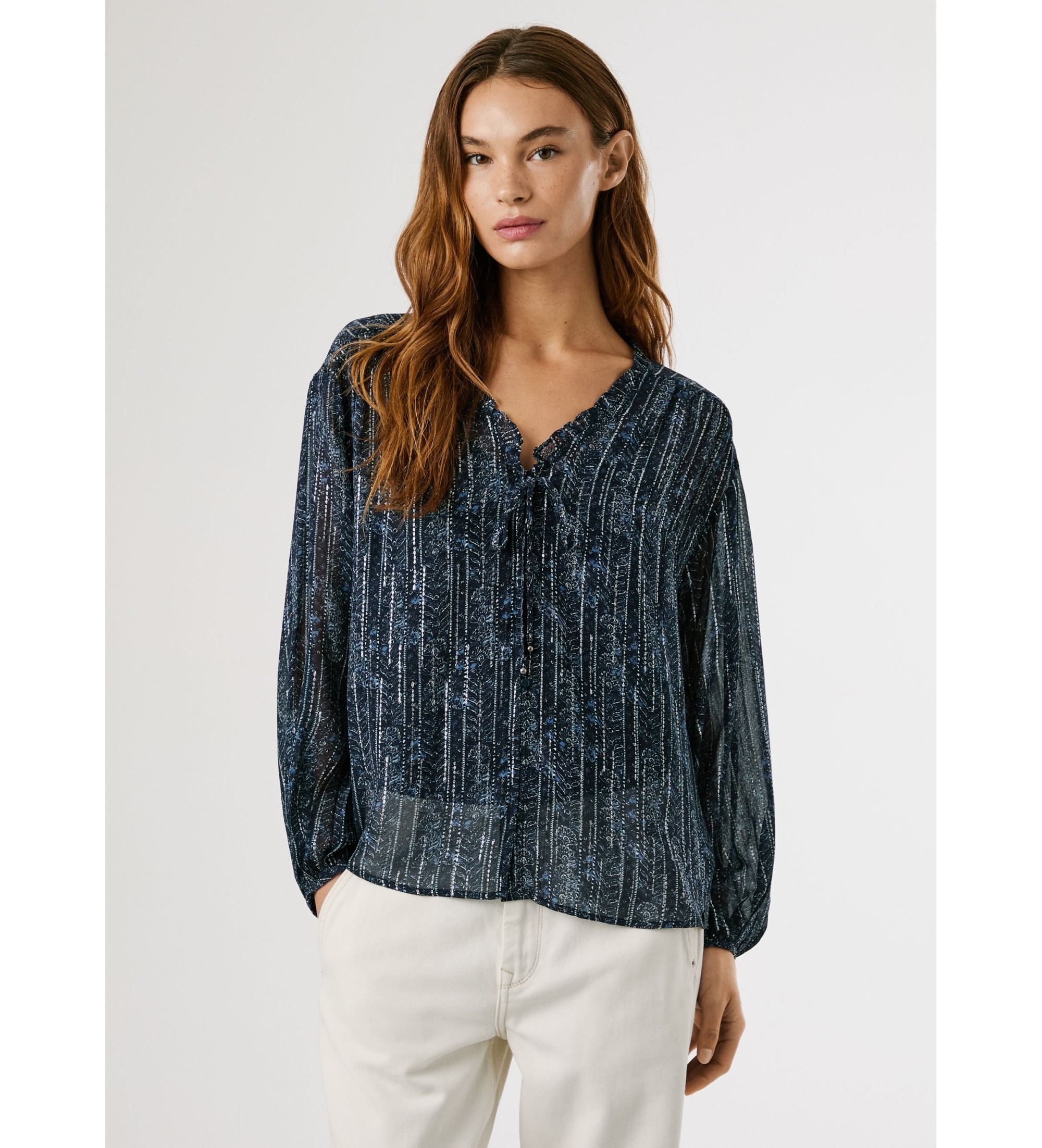 Pepe Jeans für Damen. PL3051281 Mey Bluse blau (XL), Lässig, Viskose, Langarm
