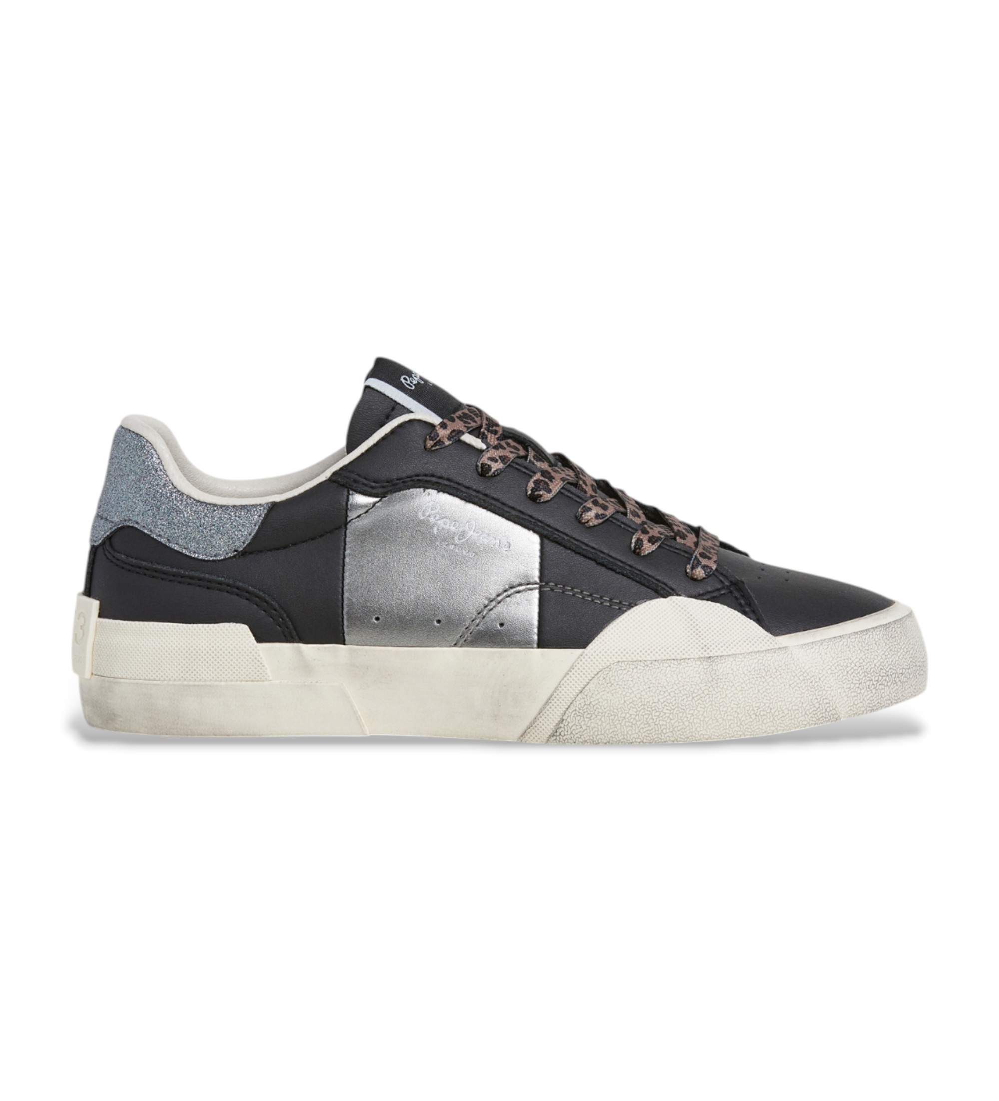 Pepe Jeans für Damen. PLS300004 Milan Night Leder Sneakers schwarz (39), Wohnung, Schnürsenkel, Lässig