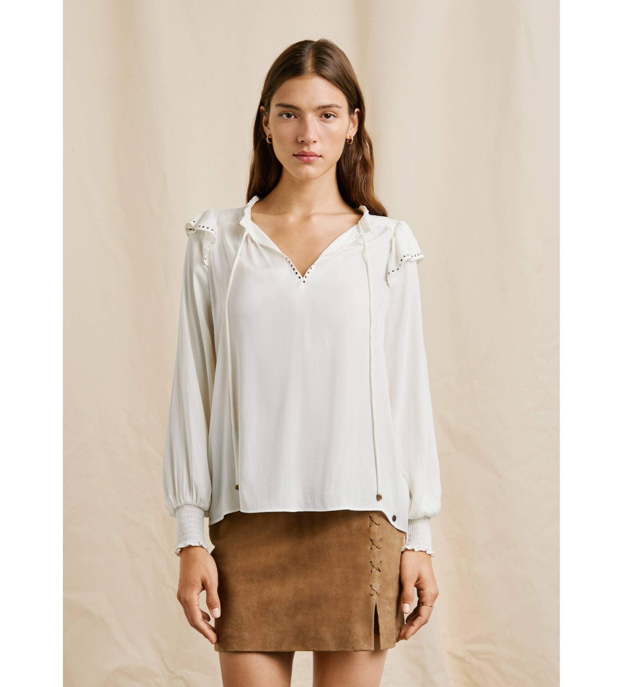 Pepe Jeans für Damen. PL3051286 Bluse Miriam weiß (M), Lässig, Polyester, Langarm