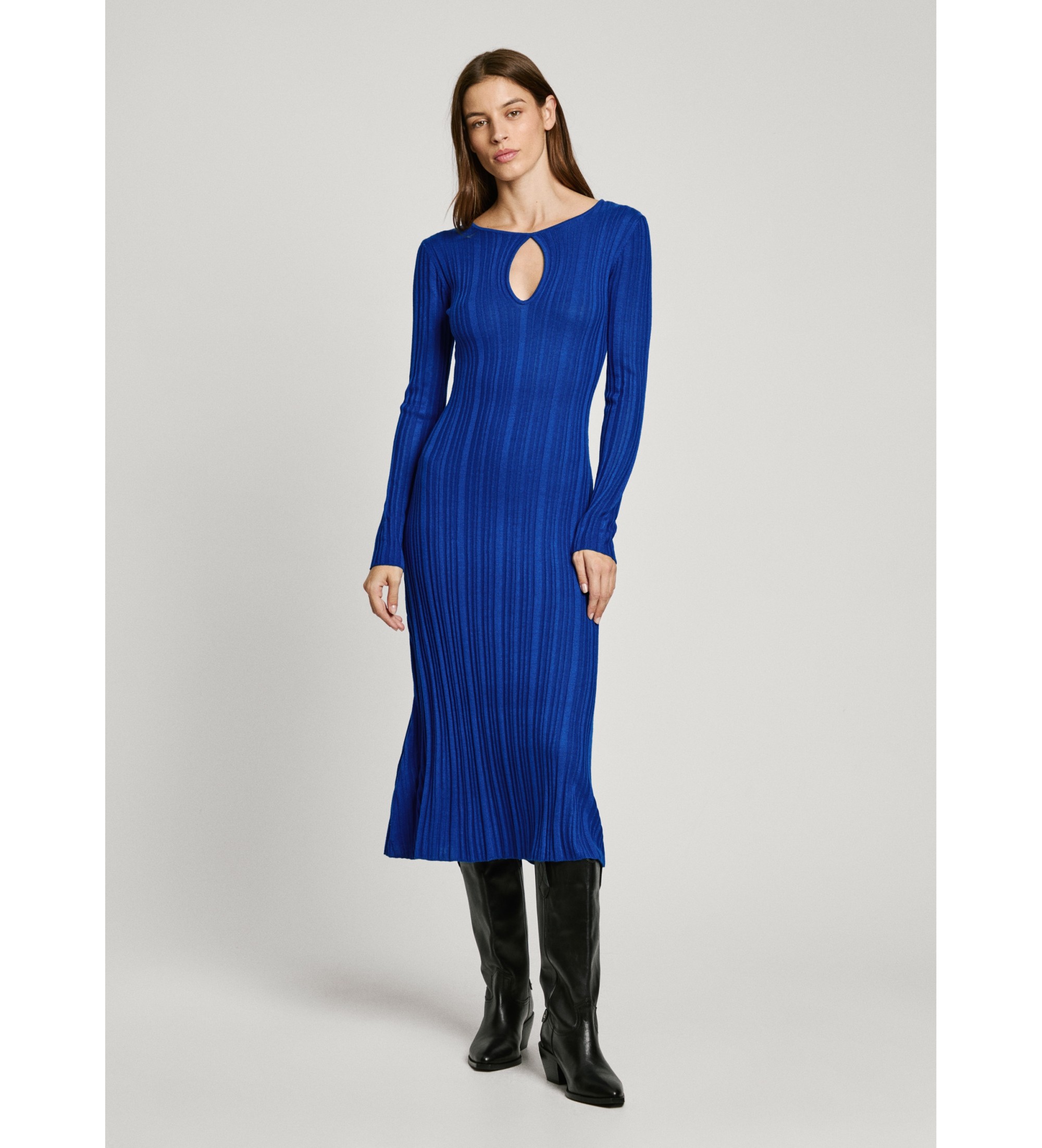 Pepe Jeans für Damen. PL953642 Natasha Kleid blau (S), Lässig, Polyester, Langarm