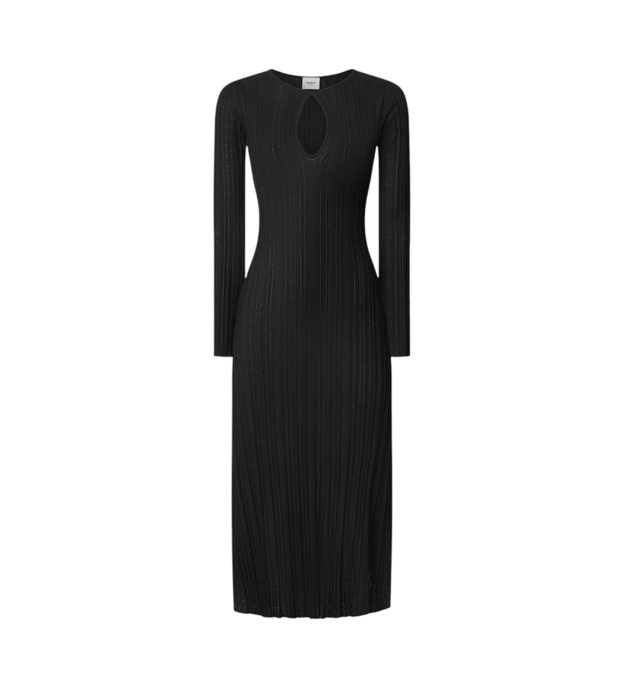 Pepe Jeans für Damen. PL953642 Midikleid Natasha schwarz (L), Lässig, Polyester, Langarm