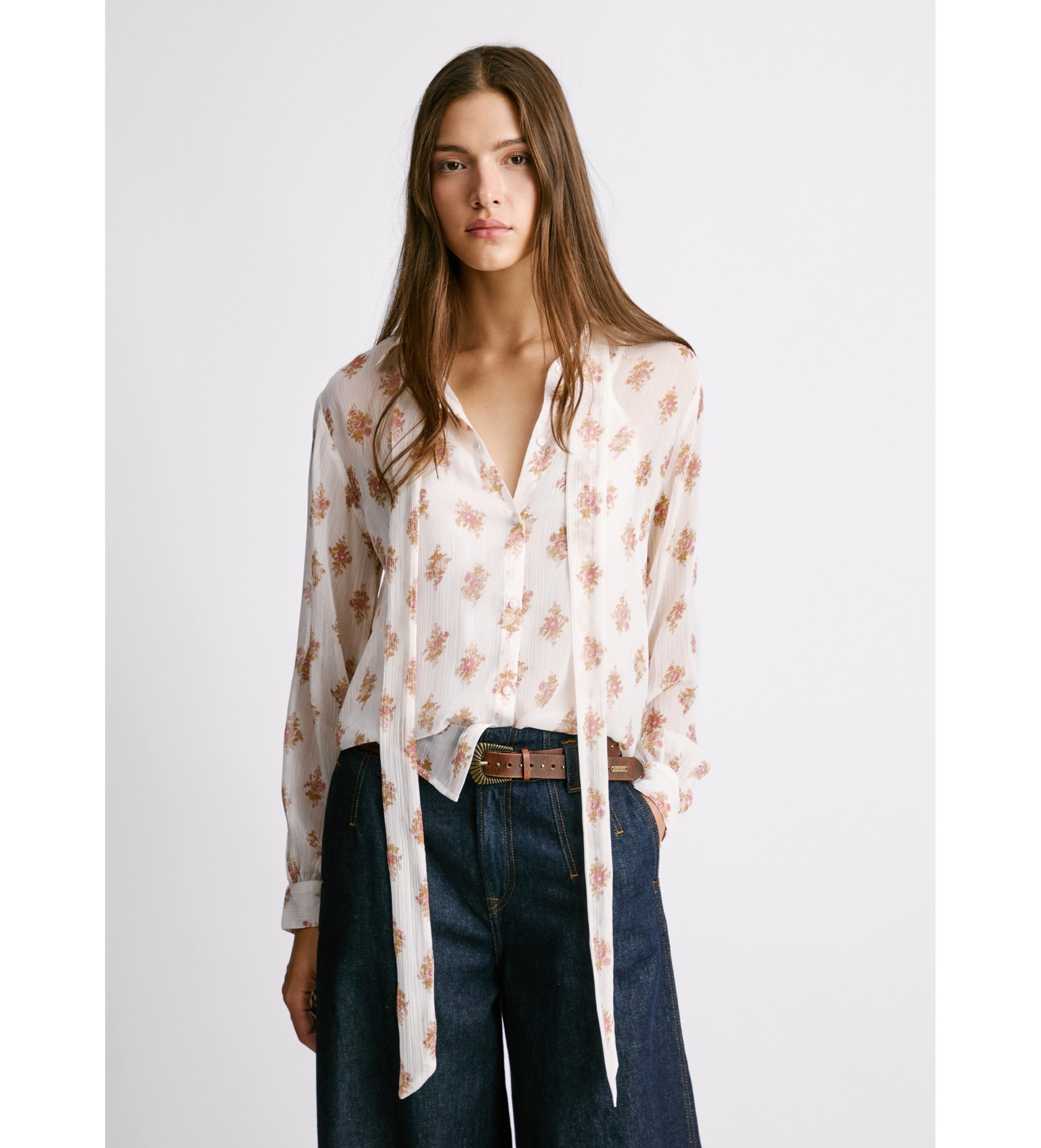 Pepe Jeans für Damen. PL3051269 Bluse Nazareth weiß (M), Lässig, Polyester, Langarm