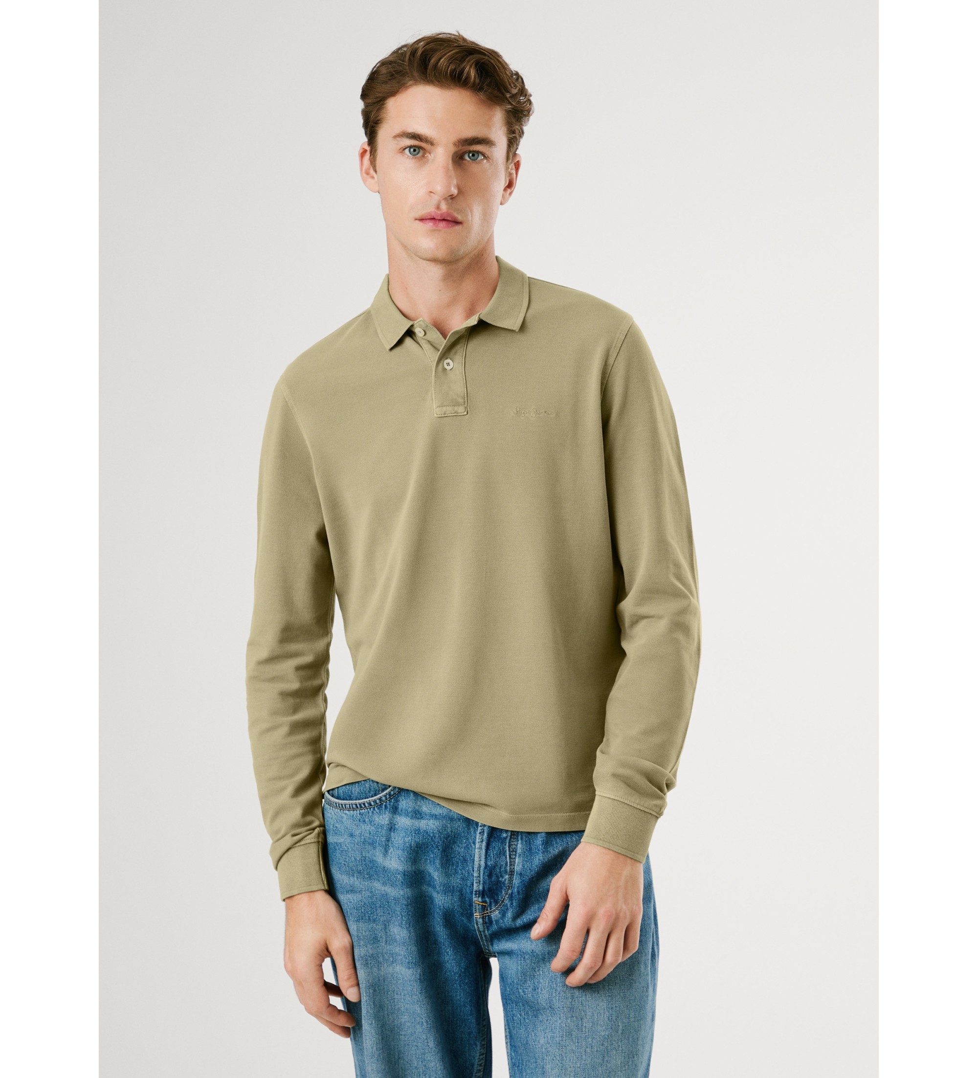 Pepe Jeans für Herren. PM542213 Neu Oliver grünes Poloshirt (S), Lässig, Baumwolle, Langarm