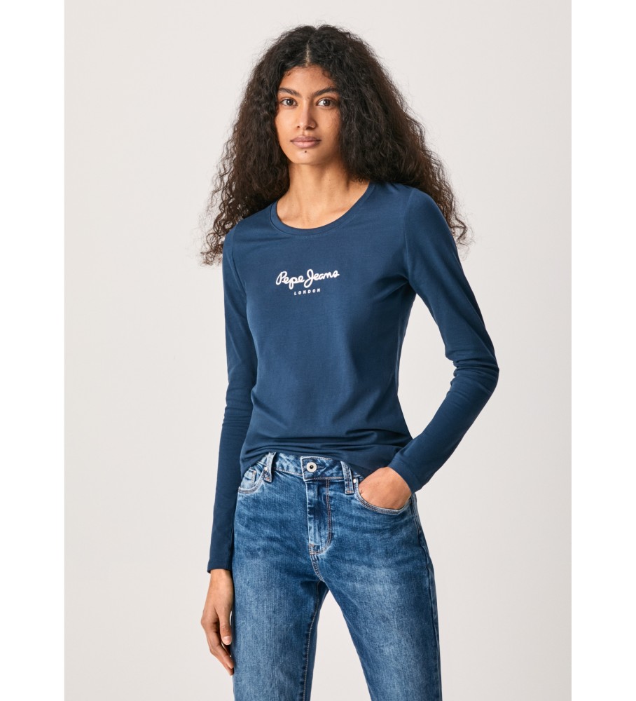 Pepe Jeans für Damen. PL505203 Neu Virginia Ls N navy T-shirt (XL), Lässig, Baumwolle, Langarm, Marine