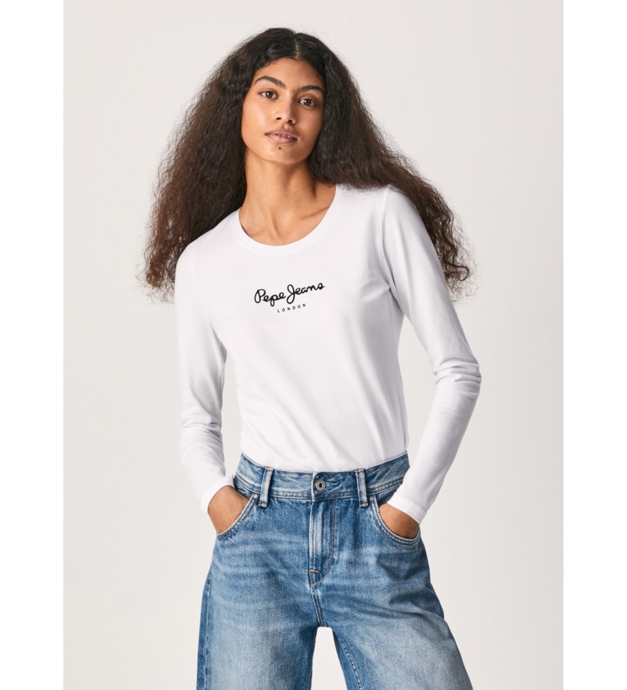 Pepe Jeans für Damen. PL505203 Neu Virginia Ls N T-shirt weiß (XS), Lässig, Baumwolle, Langarm