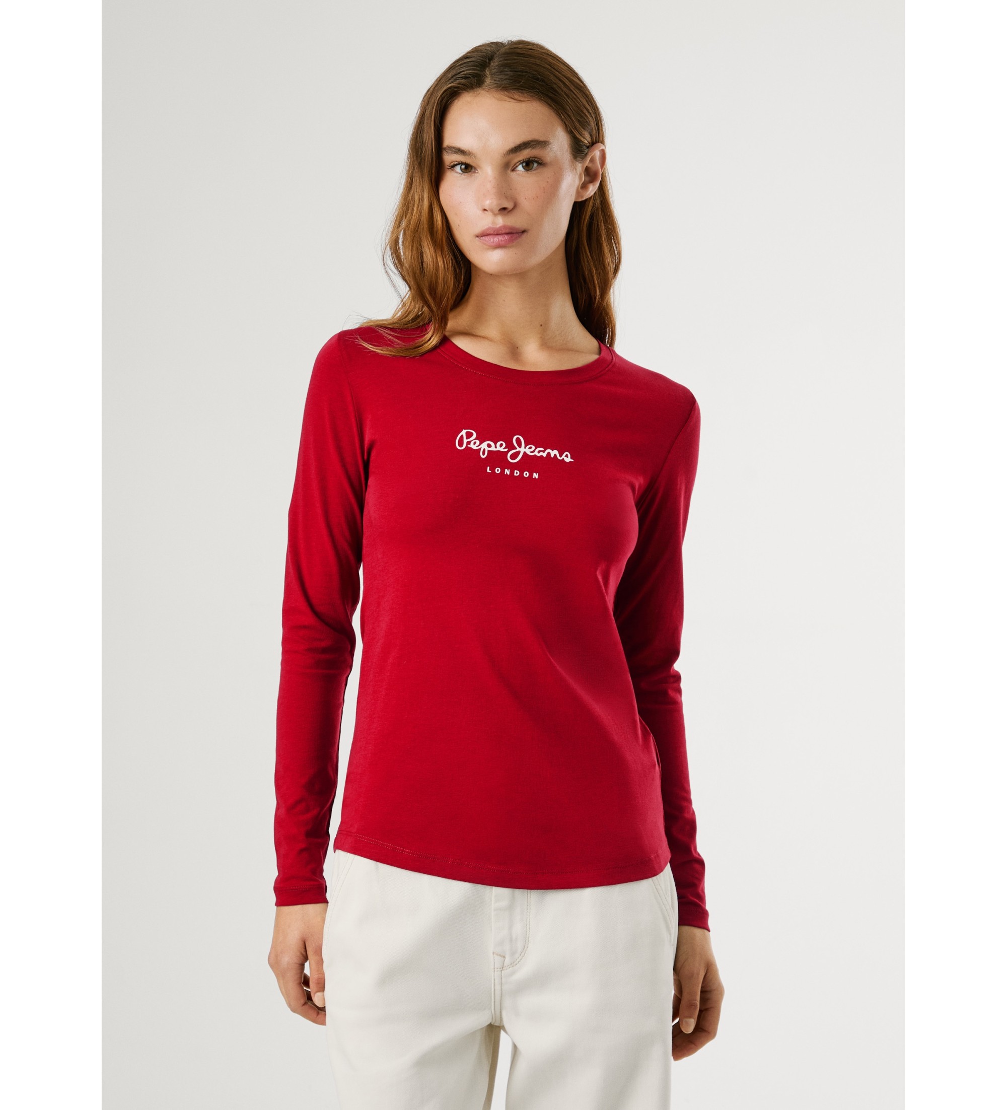Pepe Jeans für Damen. PL505203 Neu Virginia T-shirt rot (L), Lässig, Baumwolle, Langarm
