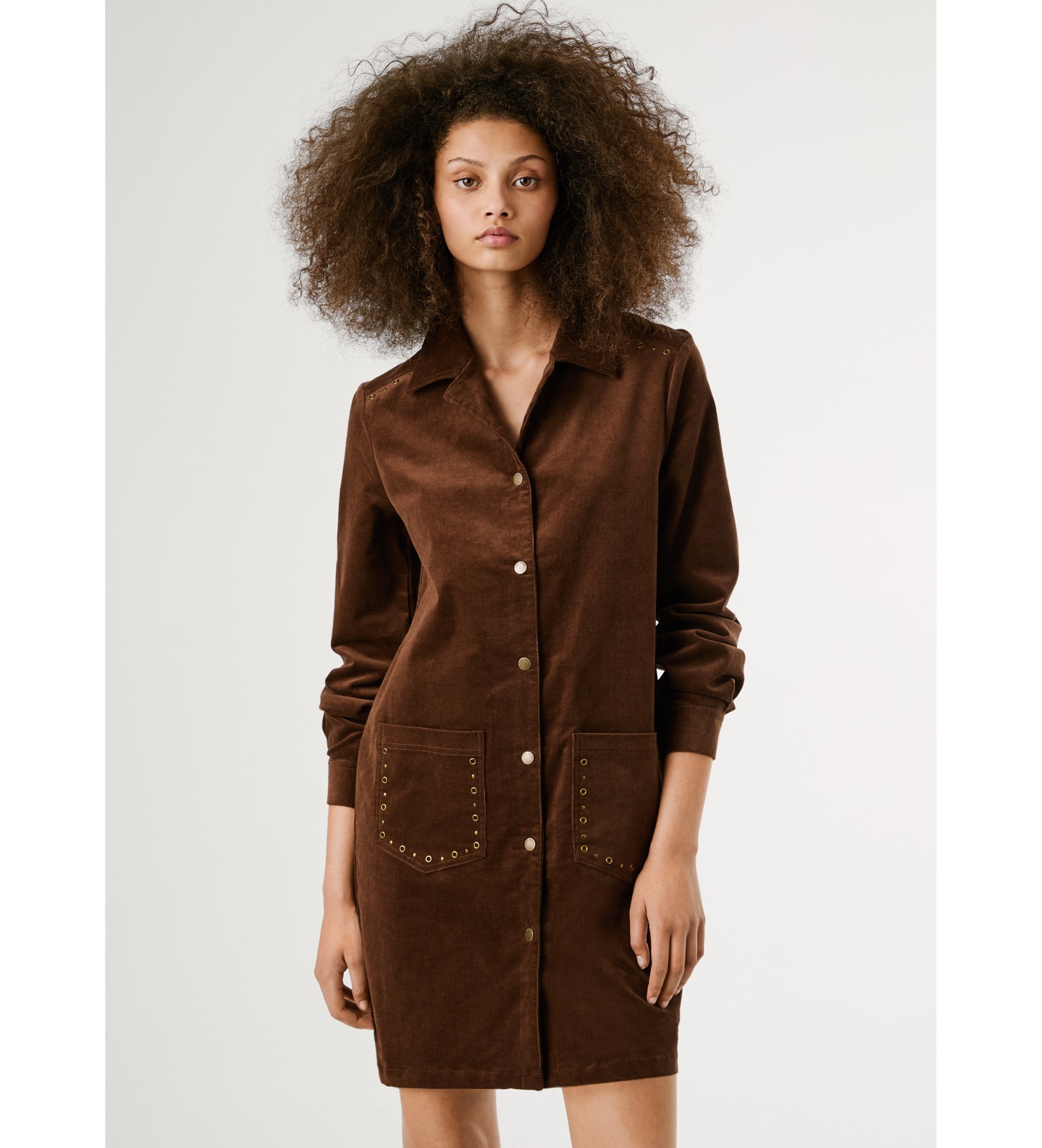 Pepe Jeans für Damen. PL9537694 Noelia Braunes Kleid (M), Lässig, Baumwolle, Langarm