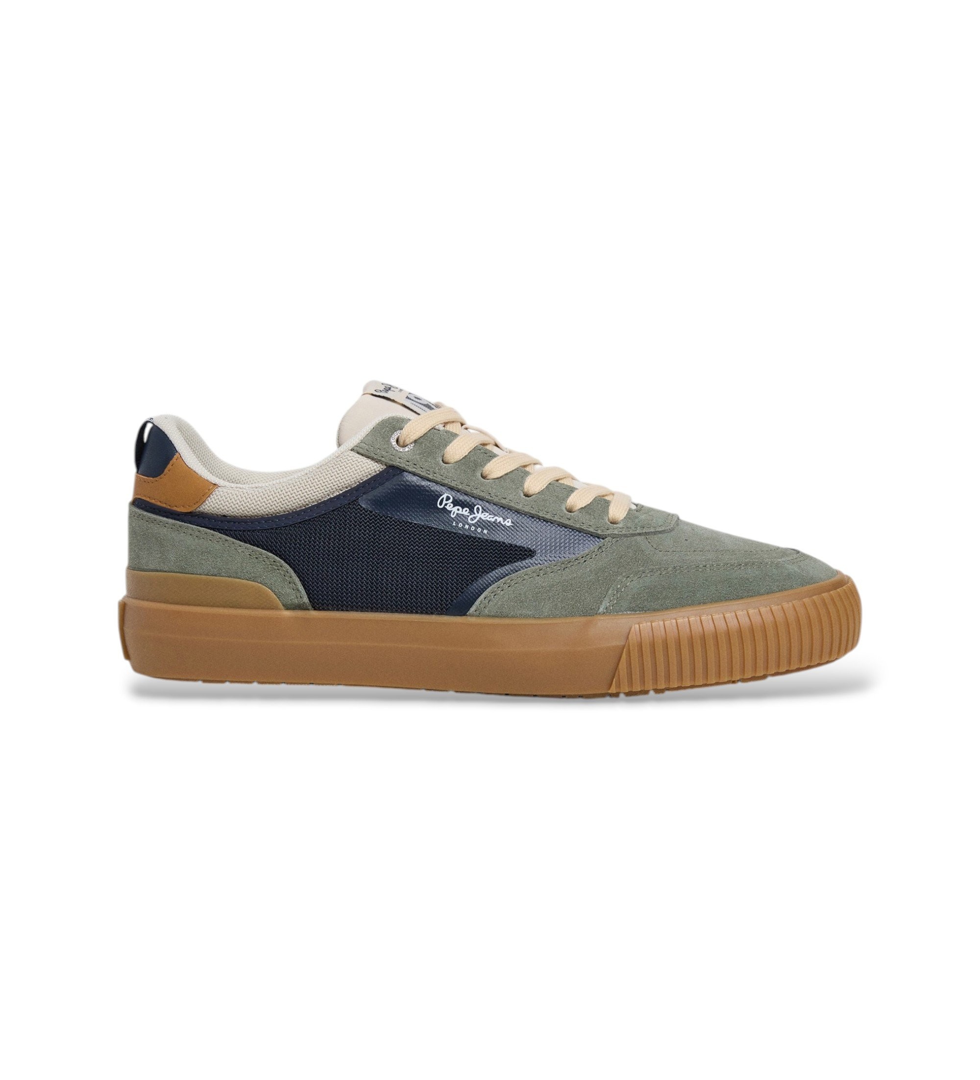 Pepe Jeans für Herren. PMS300019 Nolan Street grüne Leder-Turnschuhe (45), Wohnung, Wildleder, Schnürsenkel, Lässig
