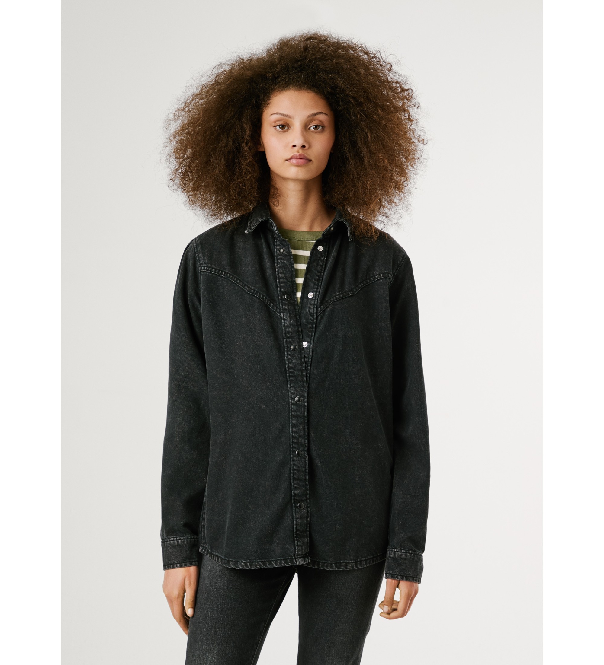 Pepe Jeans für Damen. PL3051236 Odile Hemd schwarz (M), Lässig, Baumwolle, Langarm