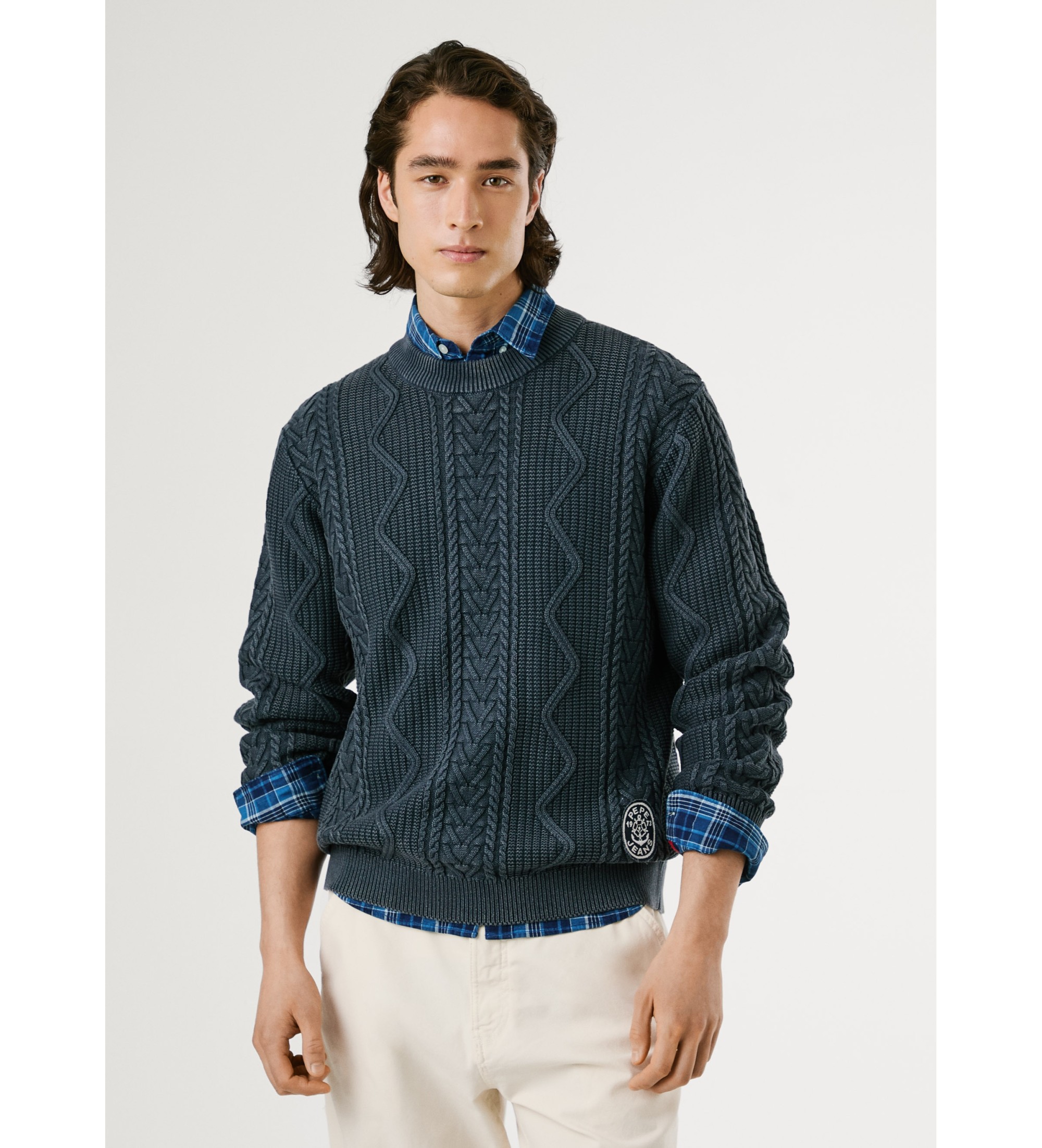 Pepe Jeans für Herren. PM7000001 Perry marineblauer Pullover (XXL), Lässig, Baumwolle