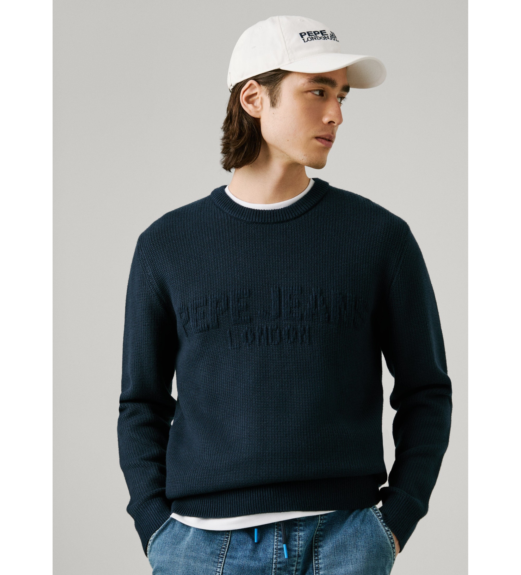 Pepe Jeans für Herren. PM7000016 Phineas marineblauer Pullover (M), Lässig, Viskose