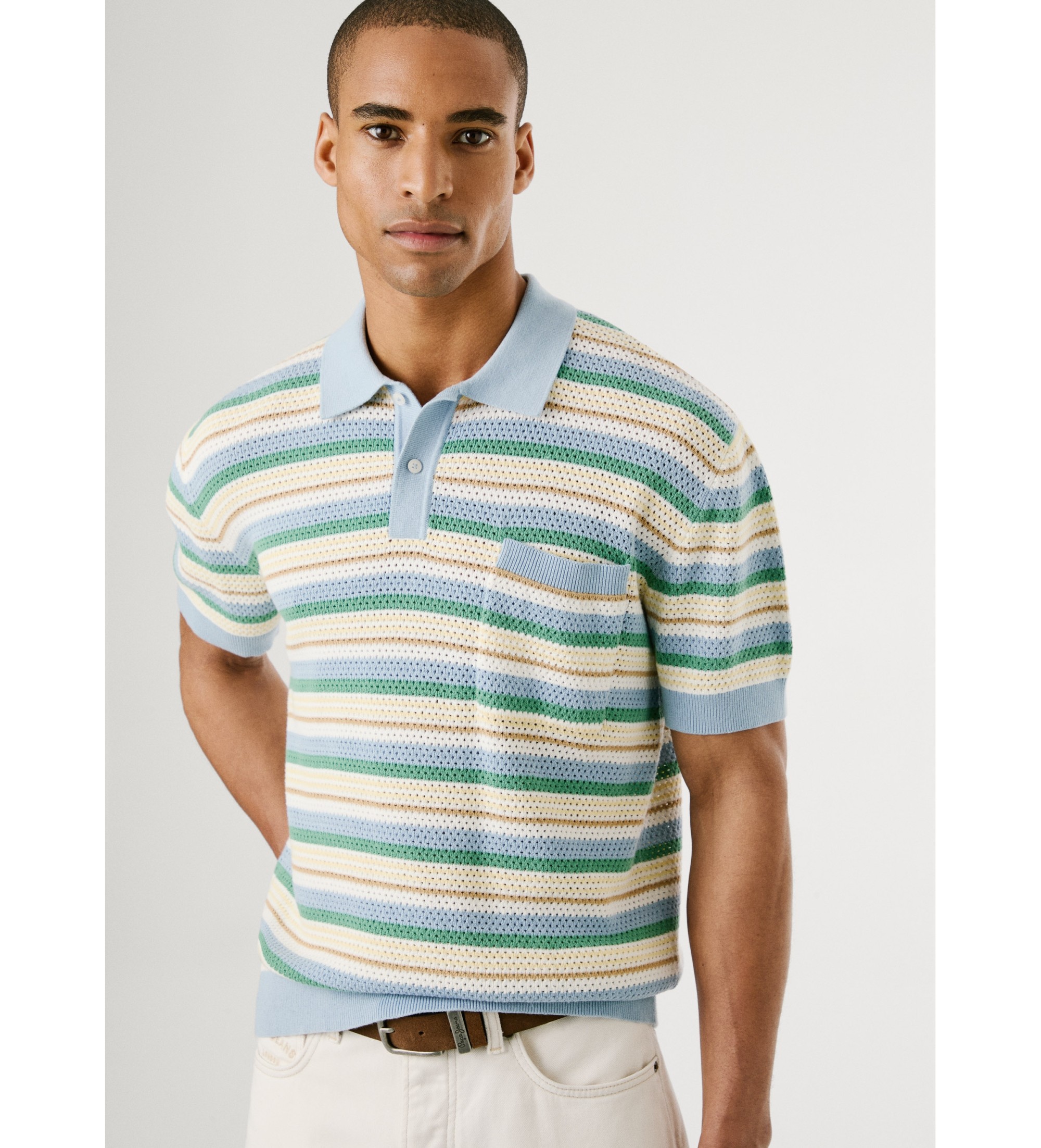 Pepe Jeans für Herren. PM702537 Preston Stripes grünes Poloshirt (M), Lässig, Baumwolle, Kurzarm