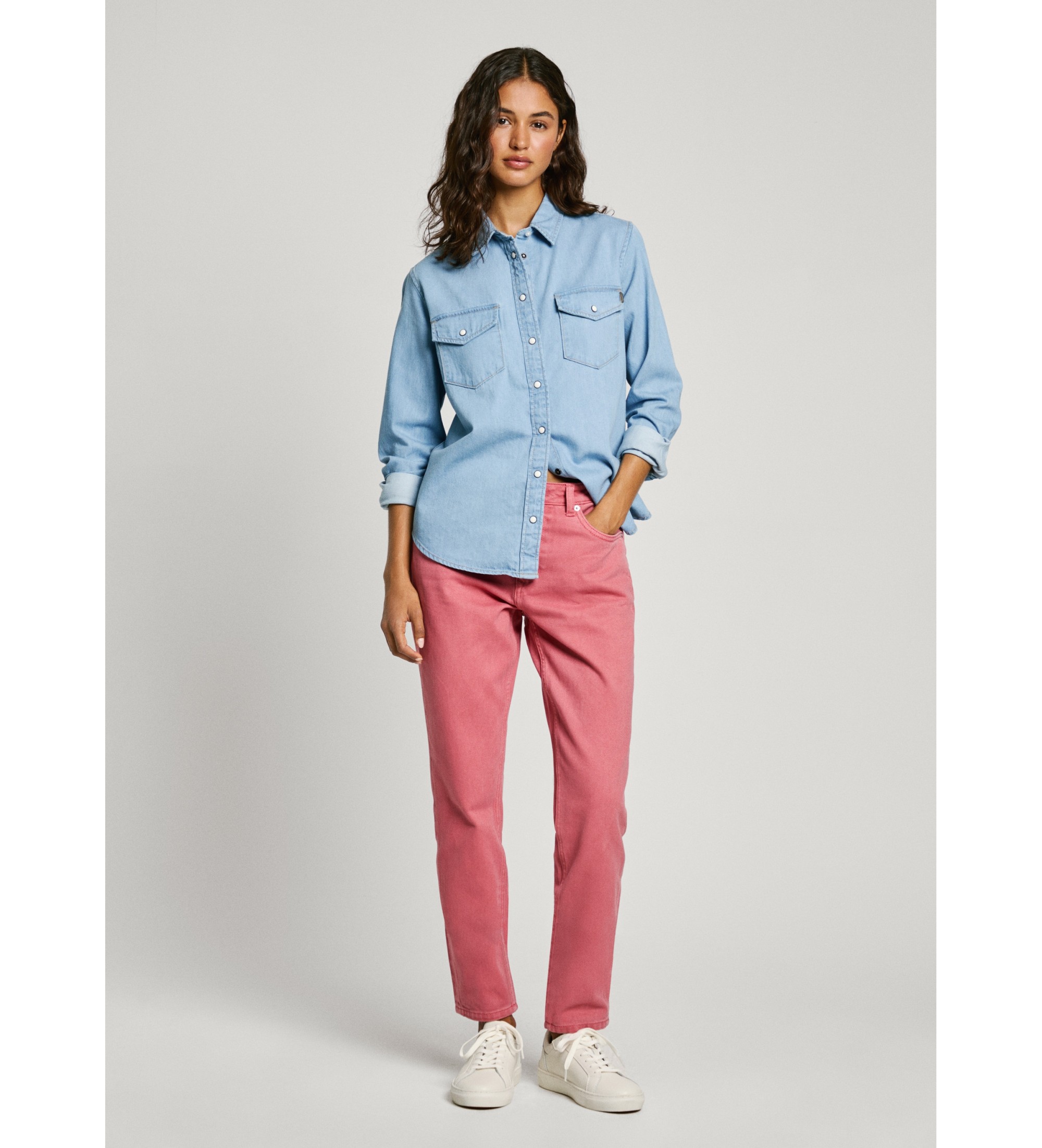 Pepe Jeans für Damen. PL304894PG5 Normales blaues Hemd (XL), Lässig, Baumwolle, Langarm, Nachhaltig