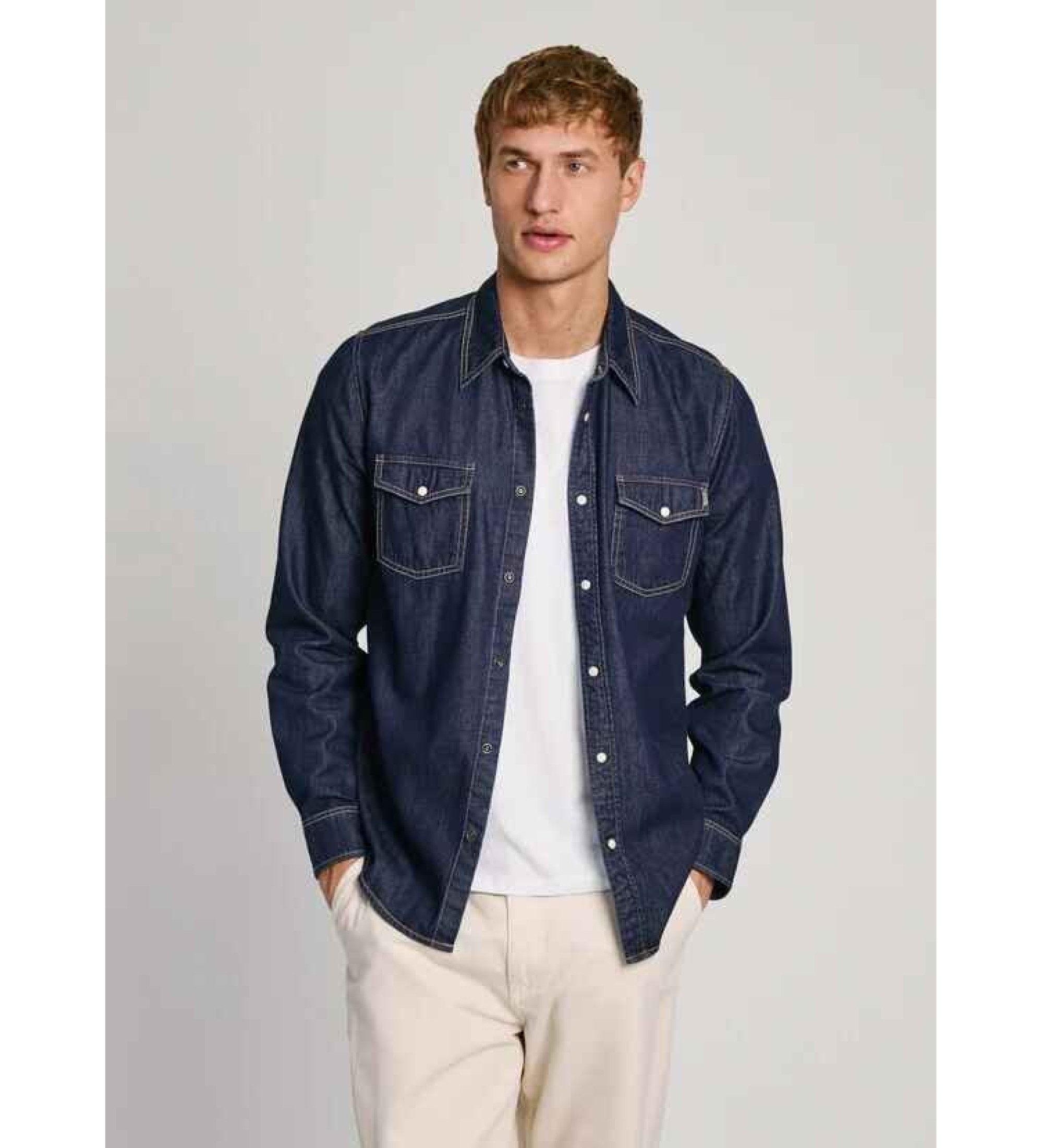 Pepe Jeans für Herren. PM308586BC3 Denim-Hemd mit normaler Passform blau (M), Lässig, Baumwolle, Langarm, Nachhaltig