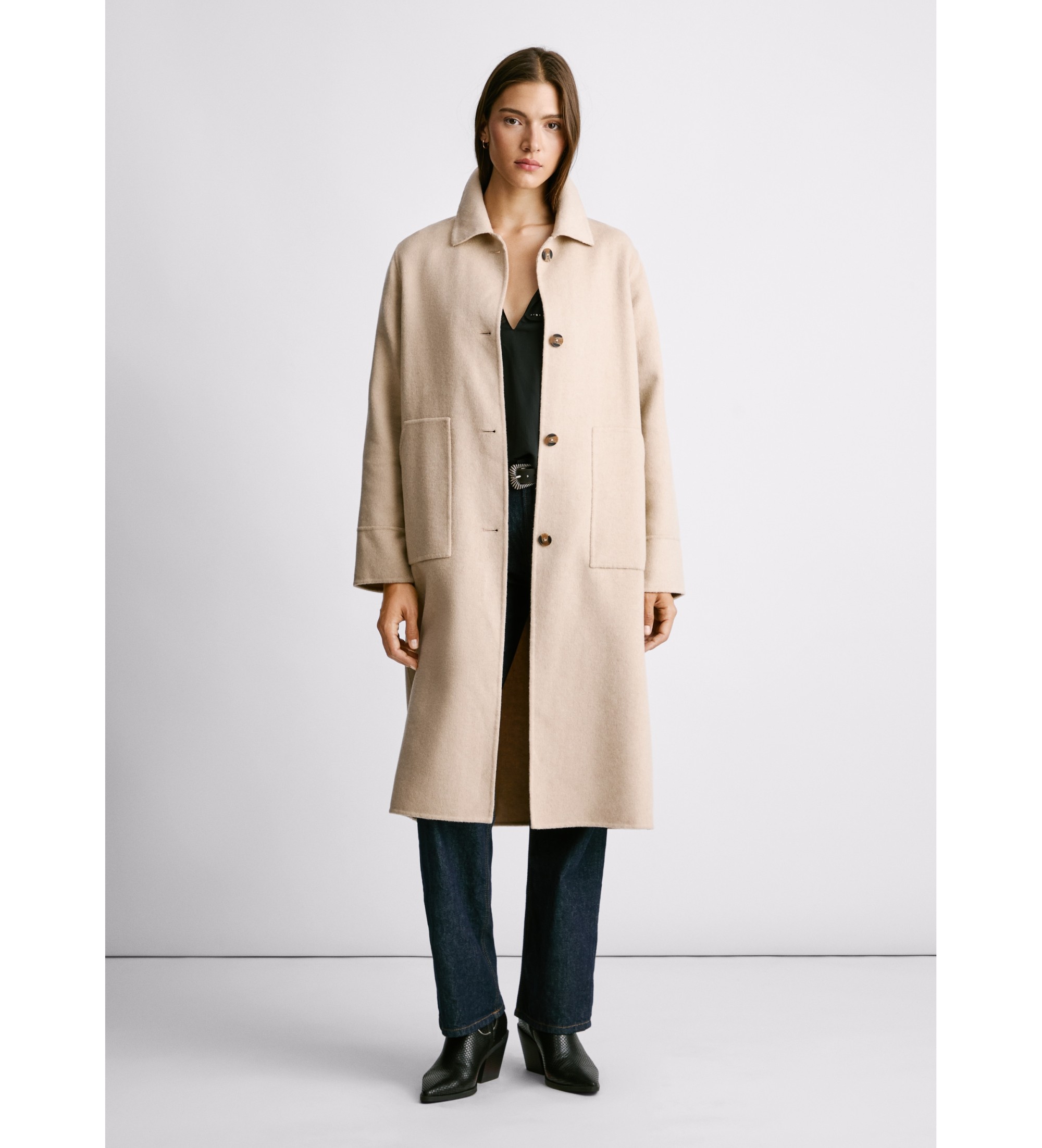Pepe Jeans für Damen. PL4024354 Beigefarbener Mantel Sabrina (M), Lässig, Wolle