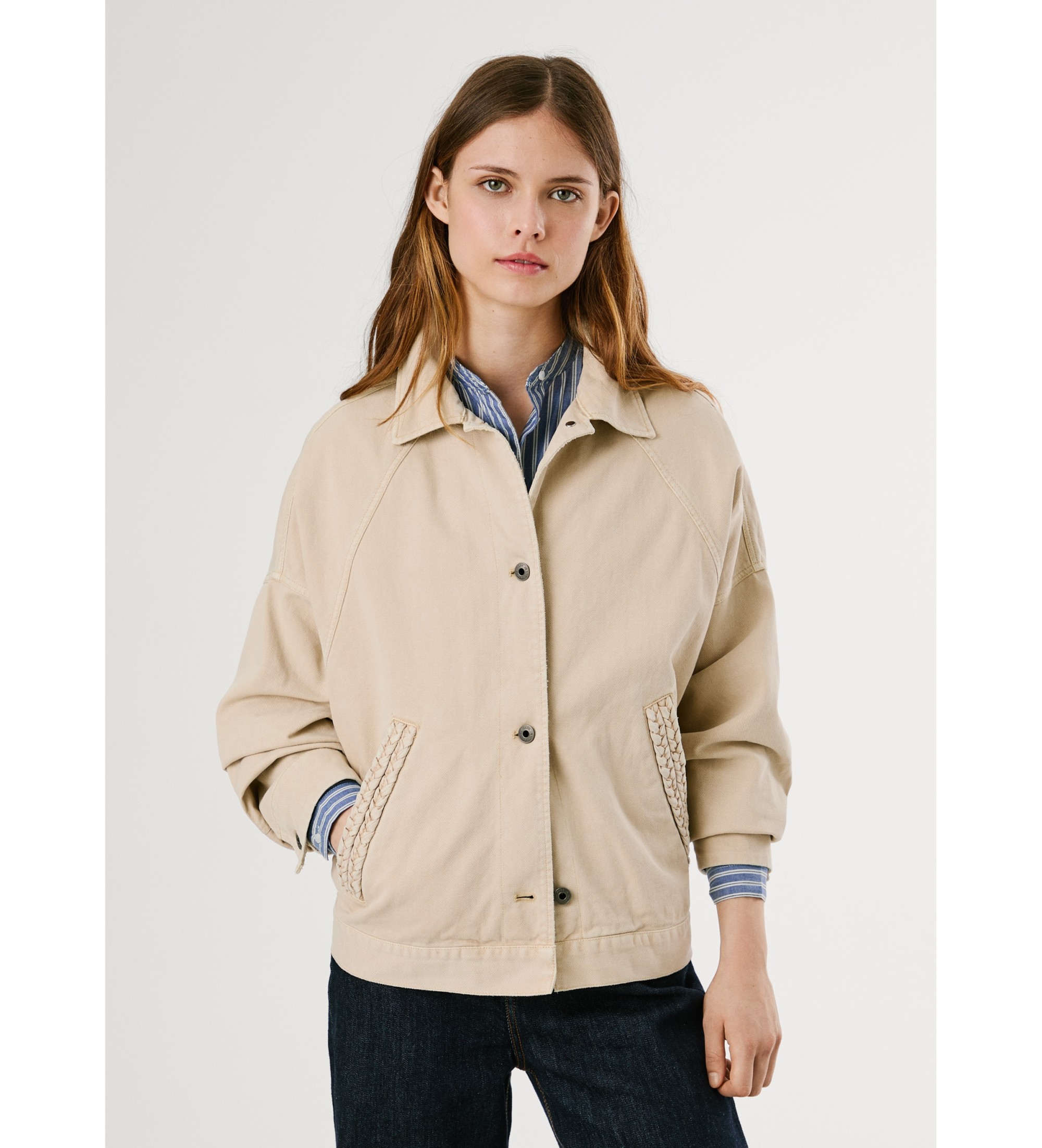 Pepe Jeans für Damen. PL4024350 Saura beige Jacke (M), Lässig, Baumwolle