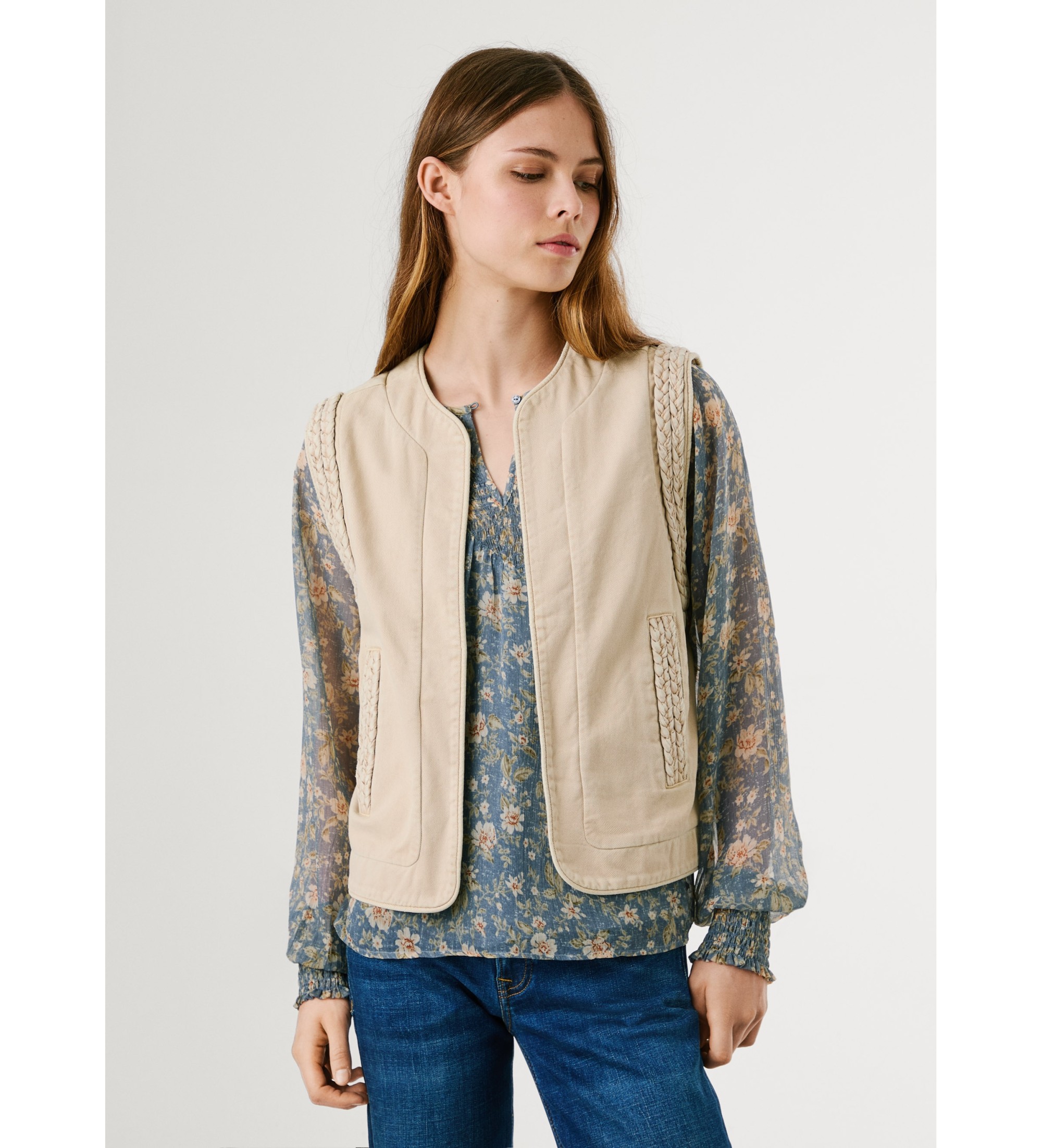 Pepe Jeans für Damen. PL4024344 Weste Saura beige (L), Lässig, Baumwolle