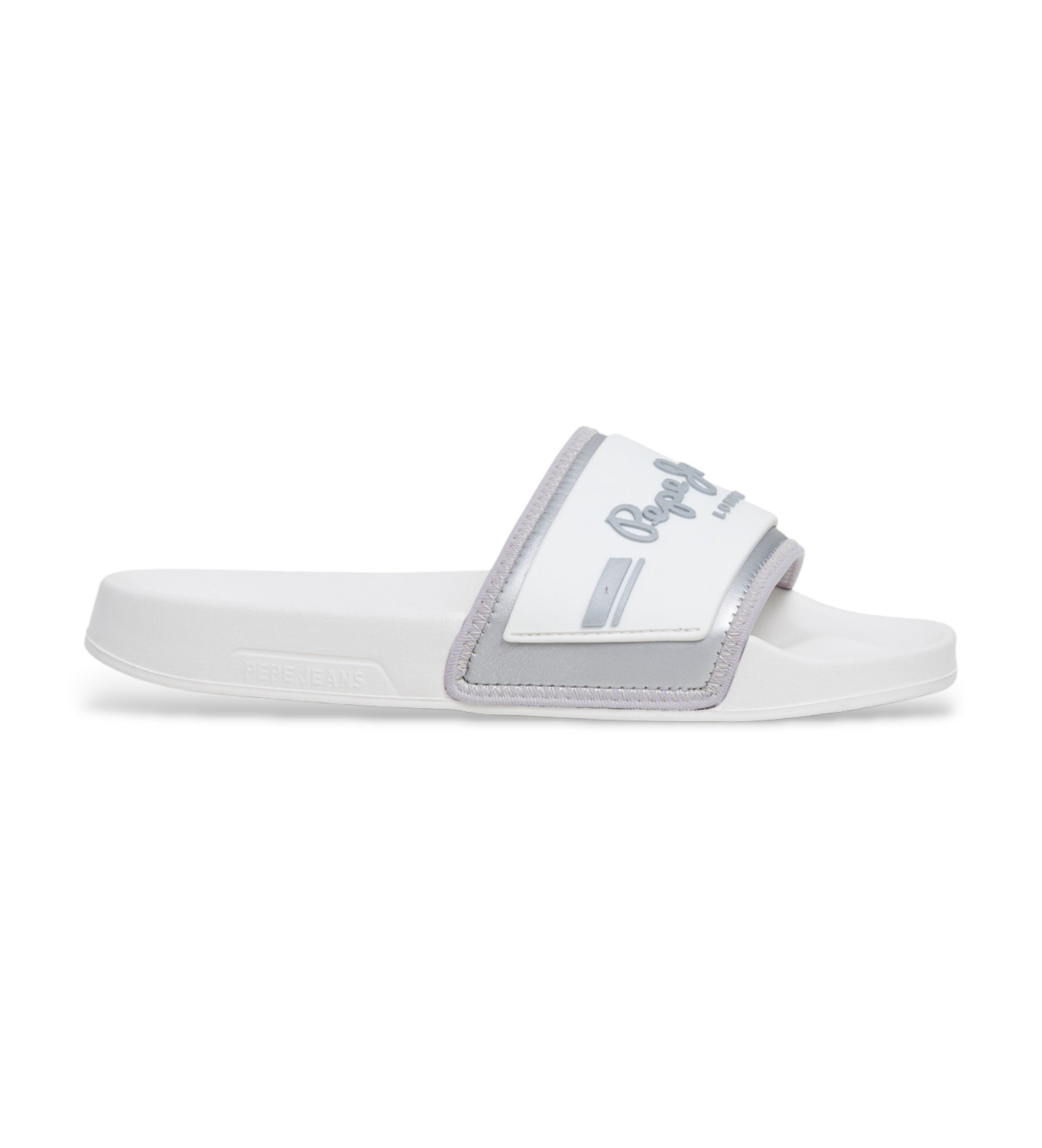 Pepe Jeans für Damen. PLS700003 Slider Met Flip Flops weiß (41), Wohnung, Keine, Strandbekleidung