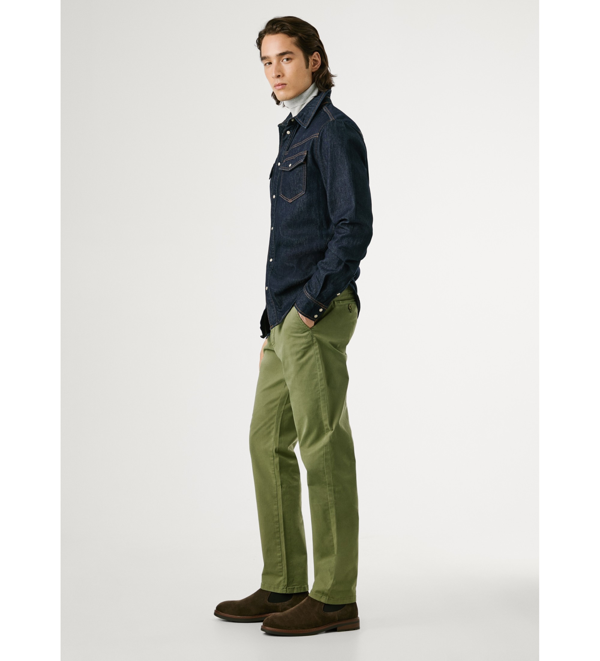 Pepe Jeans für Herren. PM2100013 Slim Chino Twill Hose grün (33), Lässig, Baumwolle