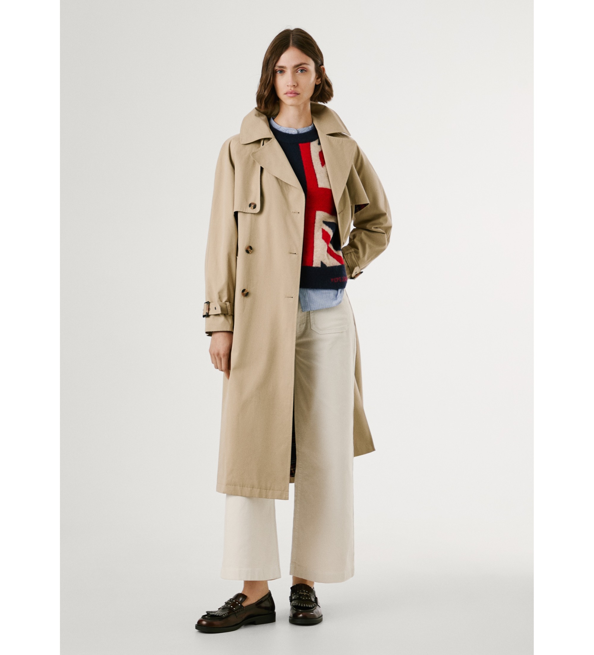 Pepe Jeans für Damen. PL4024349 Beigefarbener Mantel Sofia (XL), Lässig, Polyester