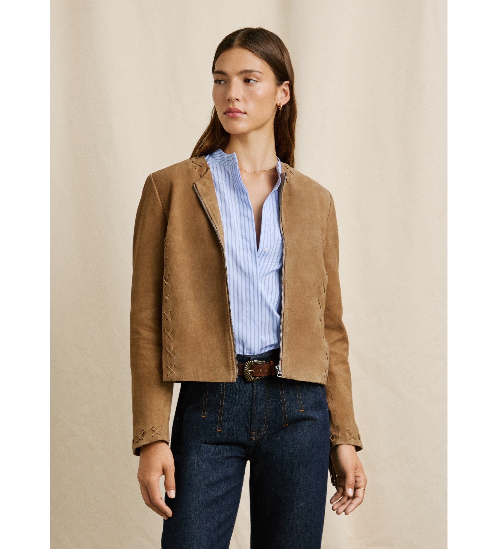 Pepe Jeans für Damen. PL4024347 Sonna beige Jacke (L), Braun, Lässig, Leder