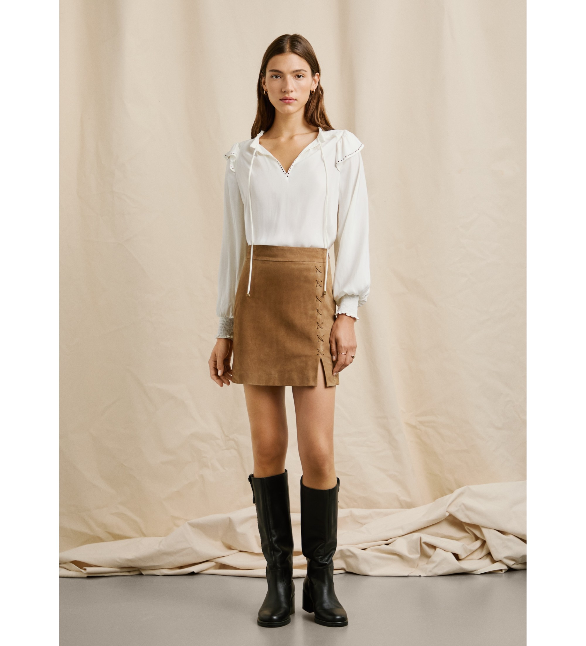 Pepe Jeans für Damen. PL9011881 Sonna beige Rock (M), Lässig, Leder