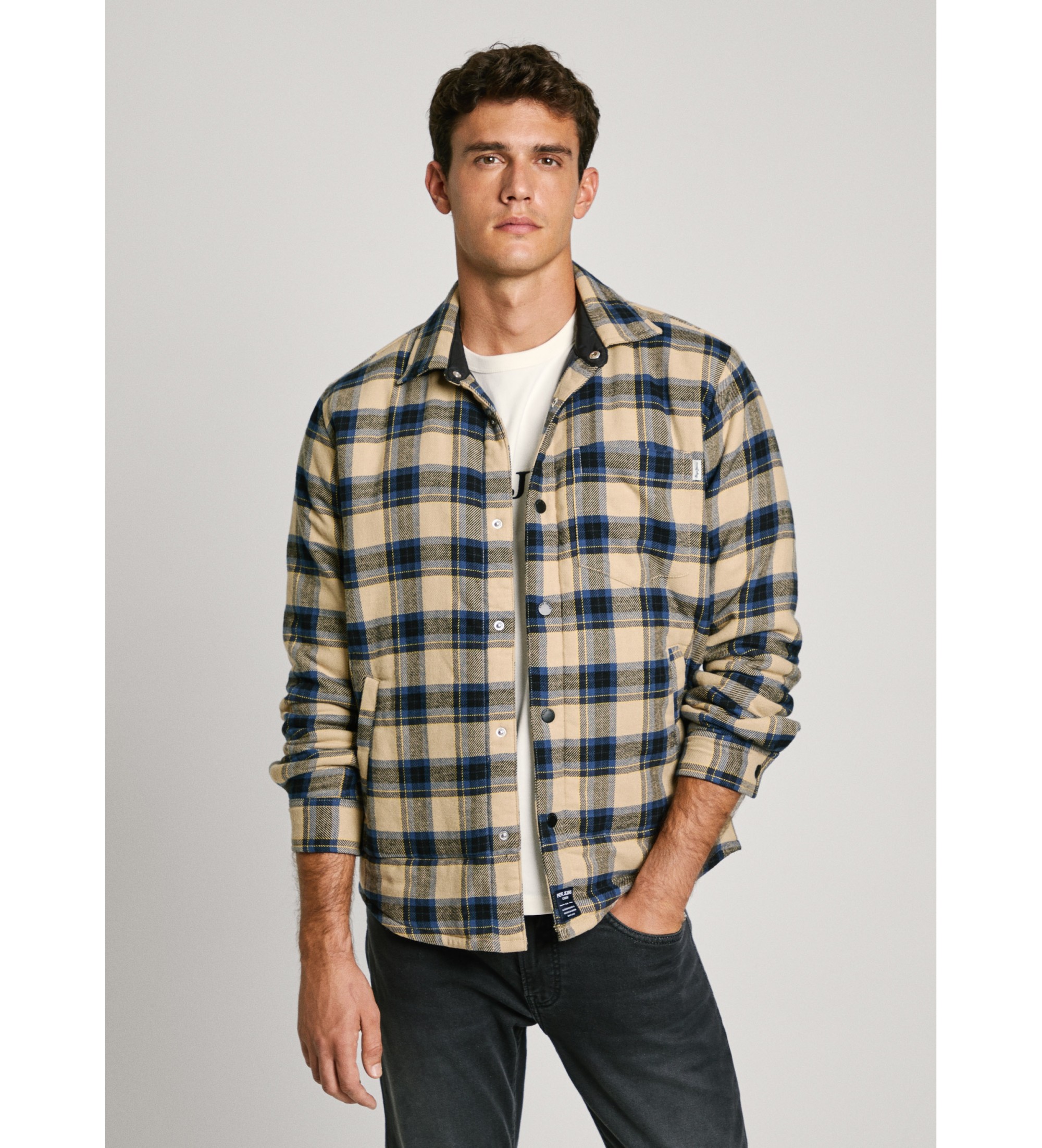 Pepe Jeans für Herren. PM308810 Steeve Überhemd navy, gelb (M), Lässig, Baumwolle, Langarm, Nachhaltig, Marine