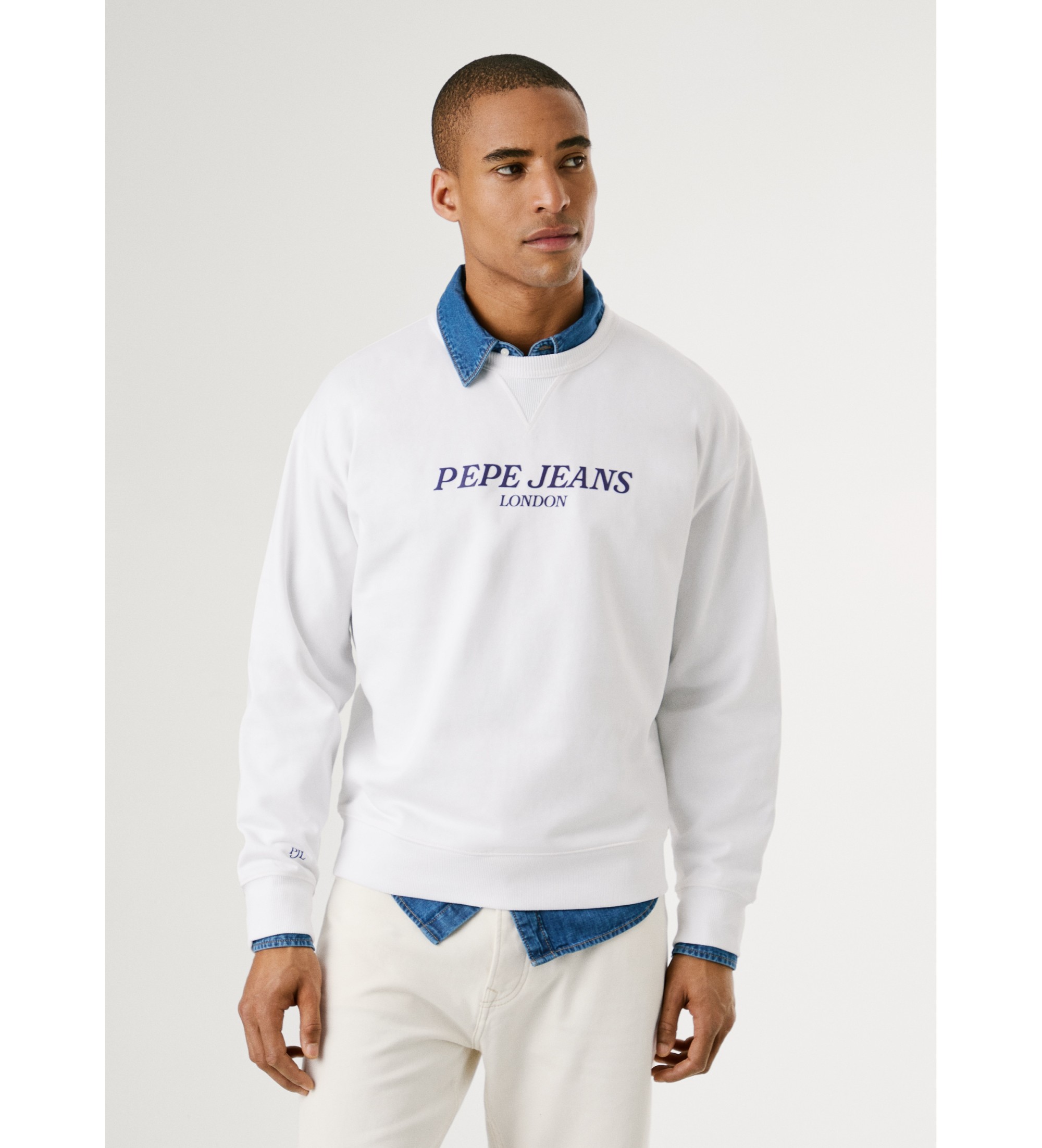 Pepe Jeans für Herren. PM582922 Sweatshirt Tadeo weiß (L), Lässig, Baumwolle