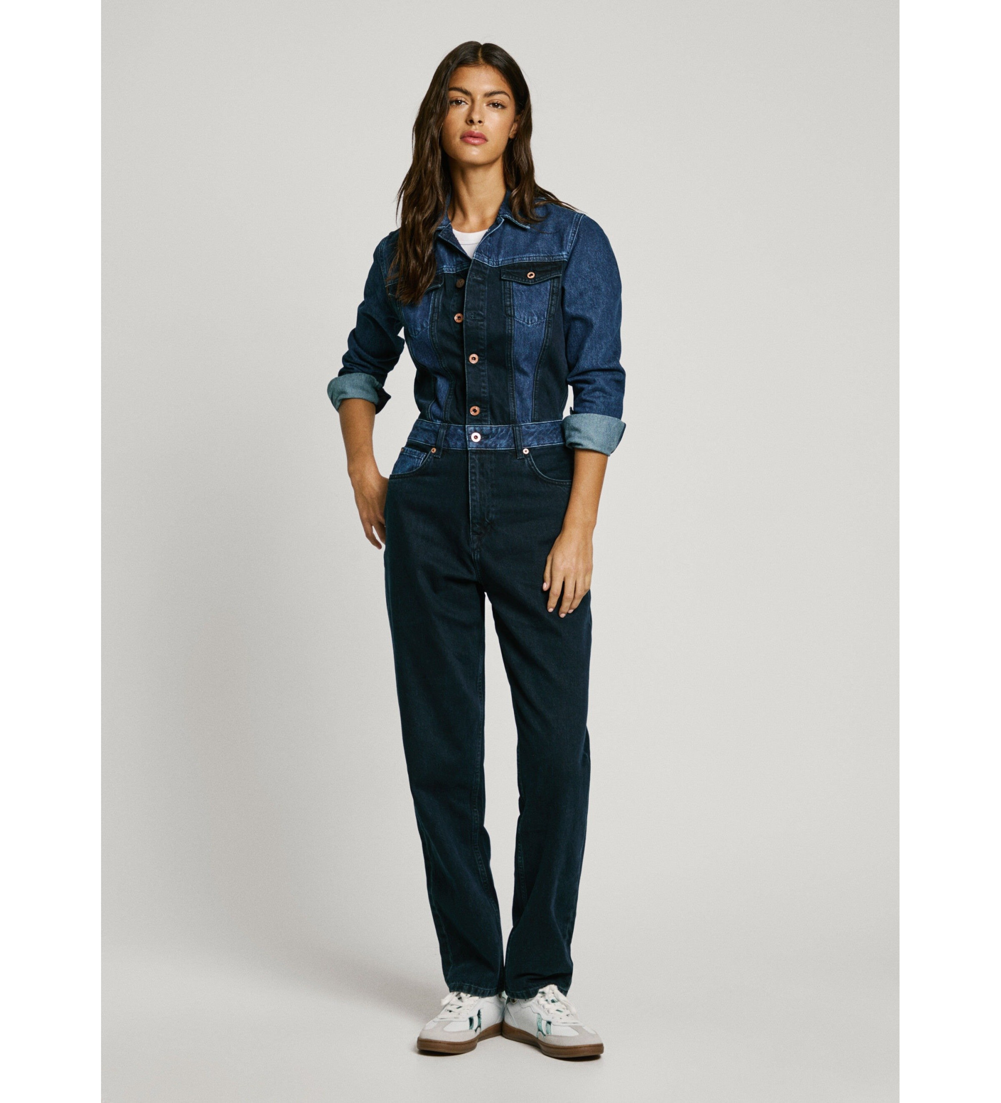 Pepe Jeans für Damen. PL230508 Overall Valerie blau (L), Lässig, Baumwolle, Langarm, Nachhaltig