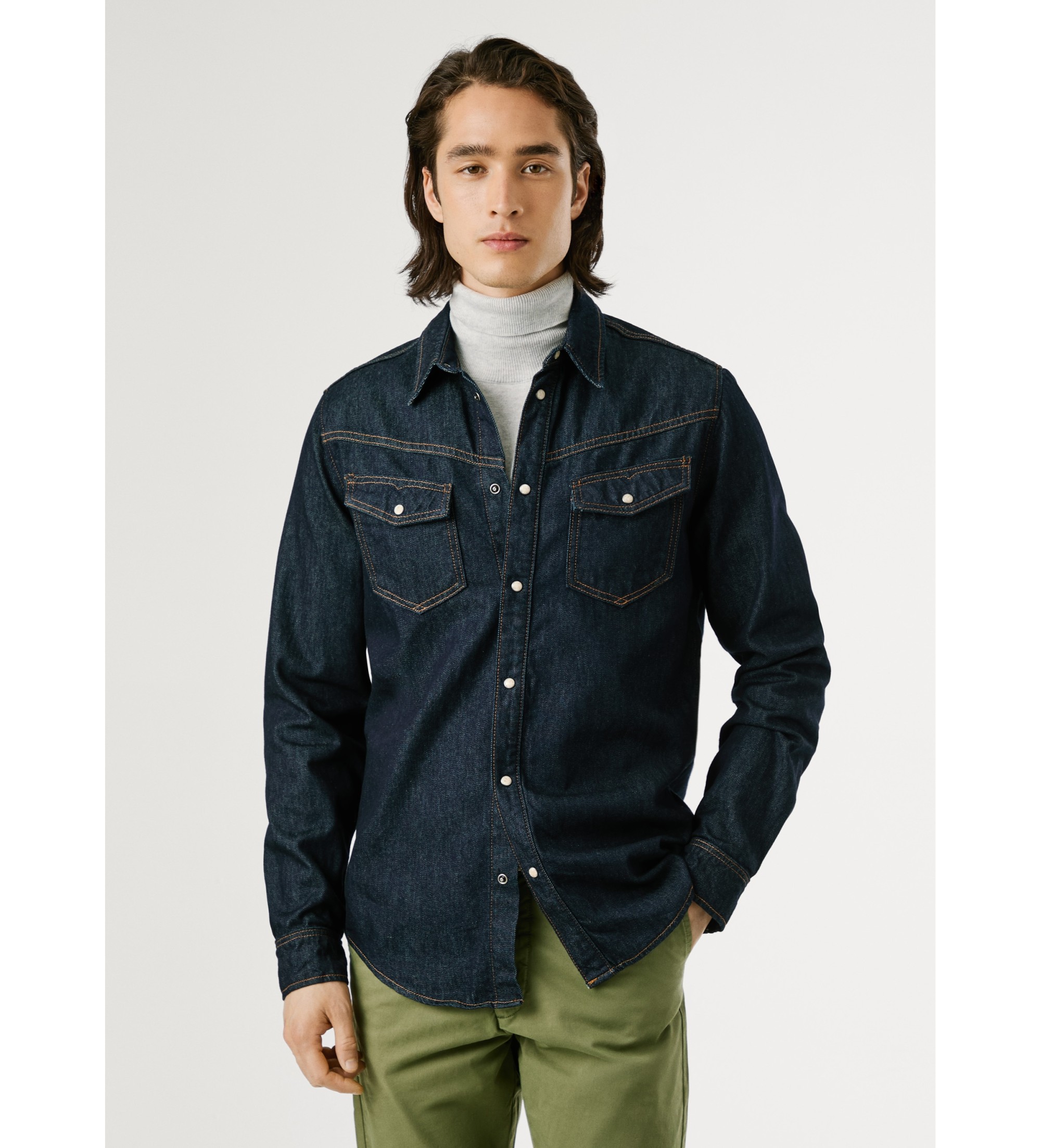 Pepe Jeans für Herren. PM3090809 Western Hemd Rinse Marineblau (M), Lässig, Baumwolle, Langarm