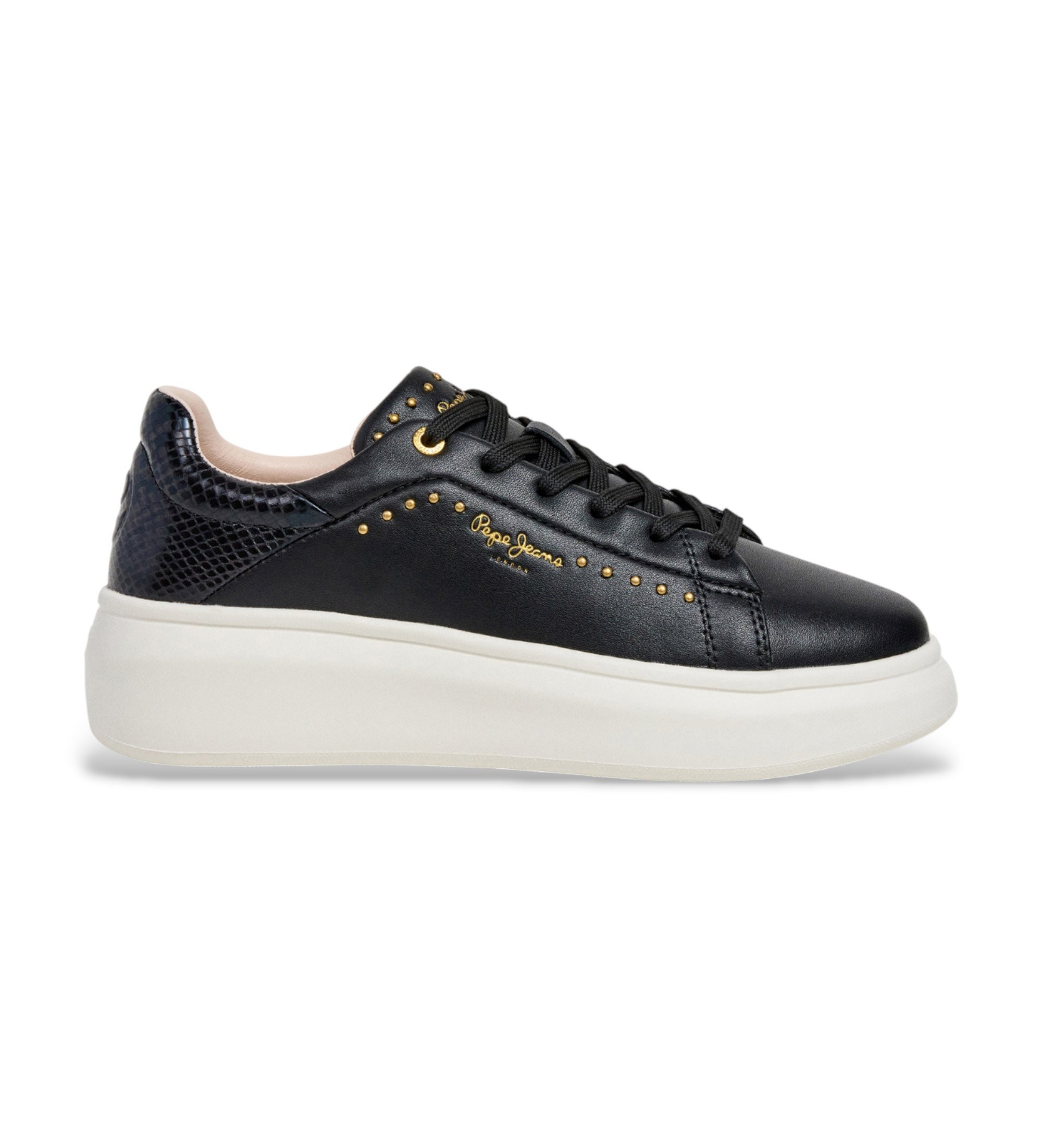 Pepe Jeans für Damen. PLS000022 Yara Glam Leder Sneakers schwarz (36), 1 bis 3 cm, Schnürsenkel, Lässig