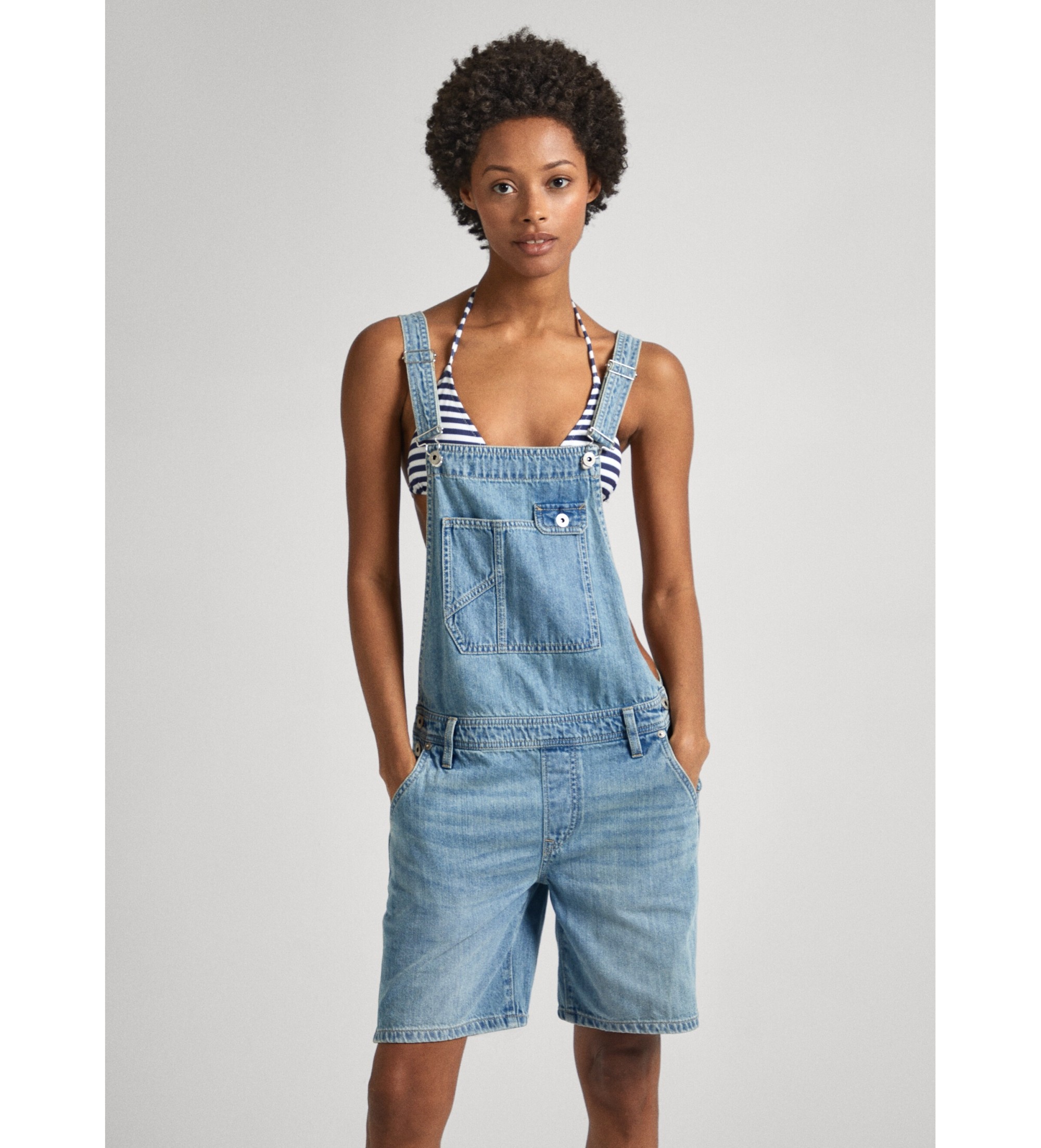 Pepe Jeans für Damen. PL230492 Latzhose Abby Fabby blau (M), Lässig, Baumwolle, Denim, Ärmellos / Hosenträger, Nachhaltig