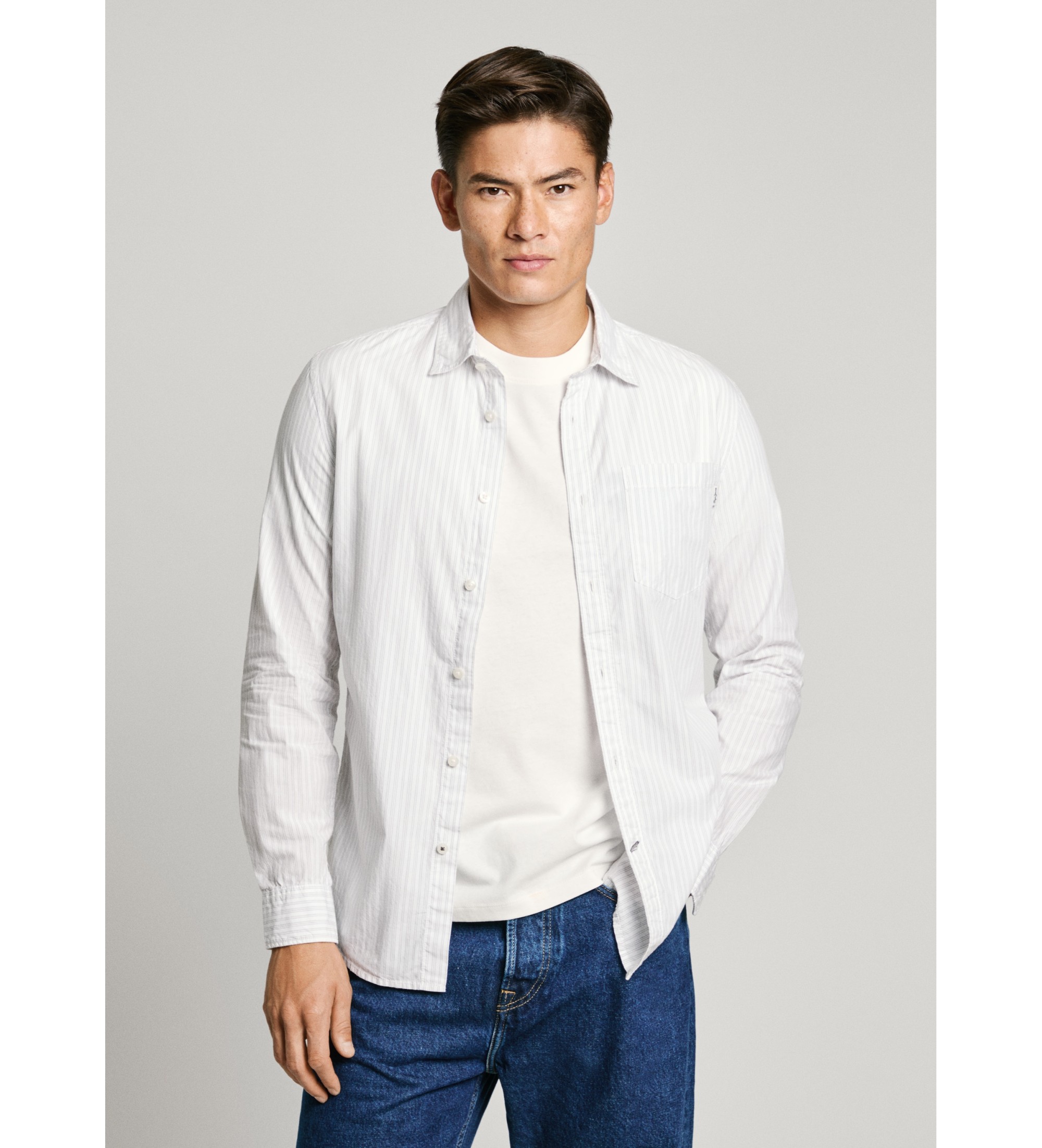 Pepe Jeans für Herren. PM308840 Adison Hemd weiß (L), Lässig, Baumwolle, Langarm