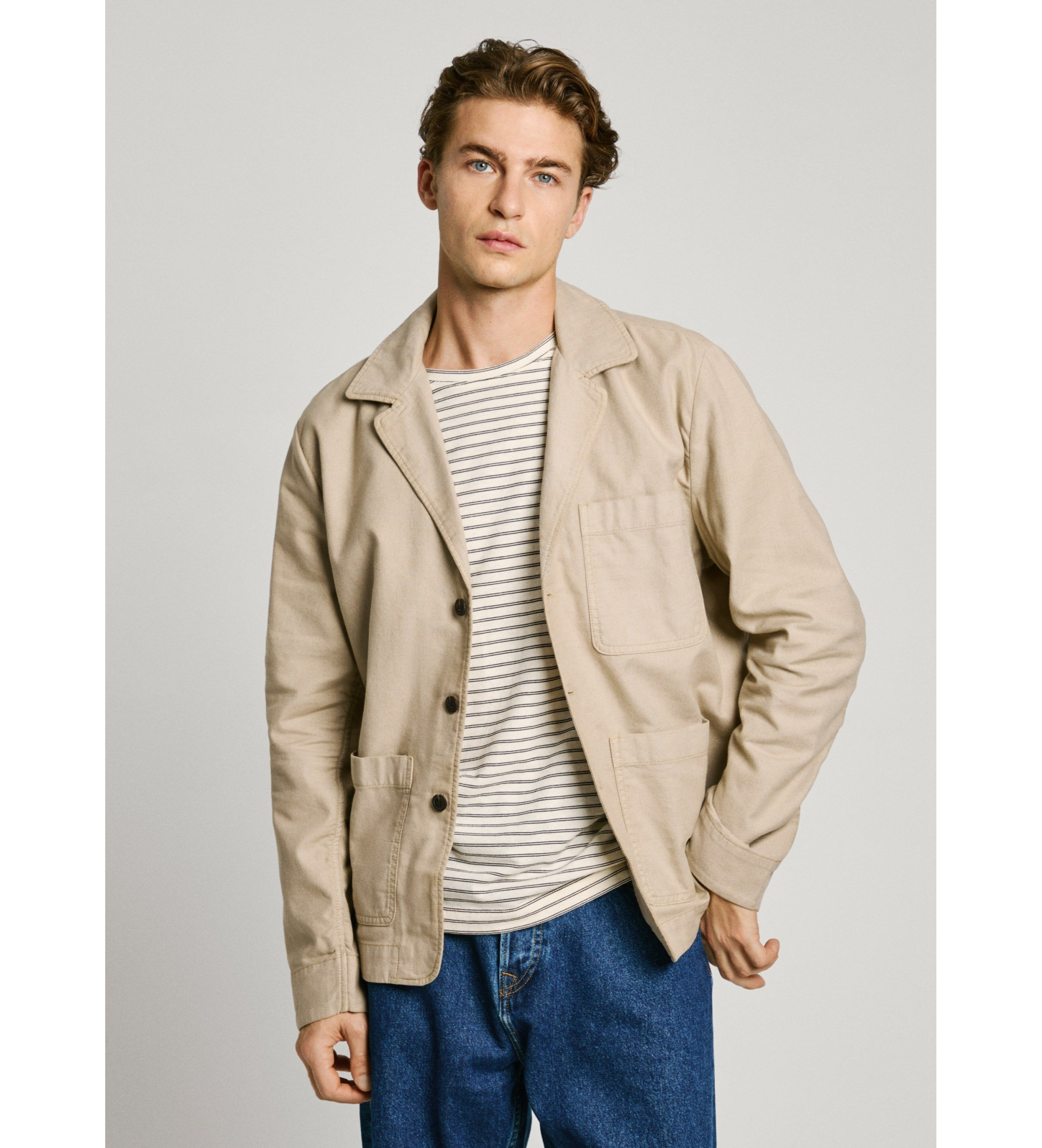Pepe Jeans für Herren. PM308858 Aedus beige Überhemd (L), Lässig, Baumwolle, Langarm