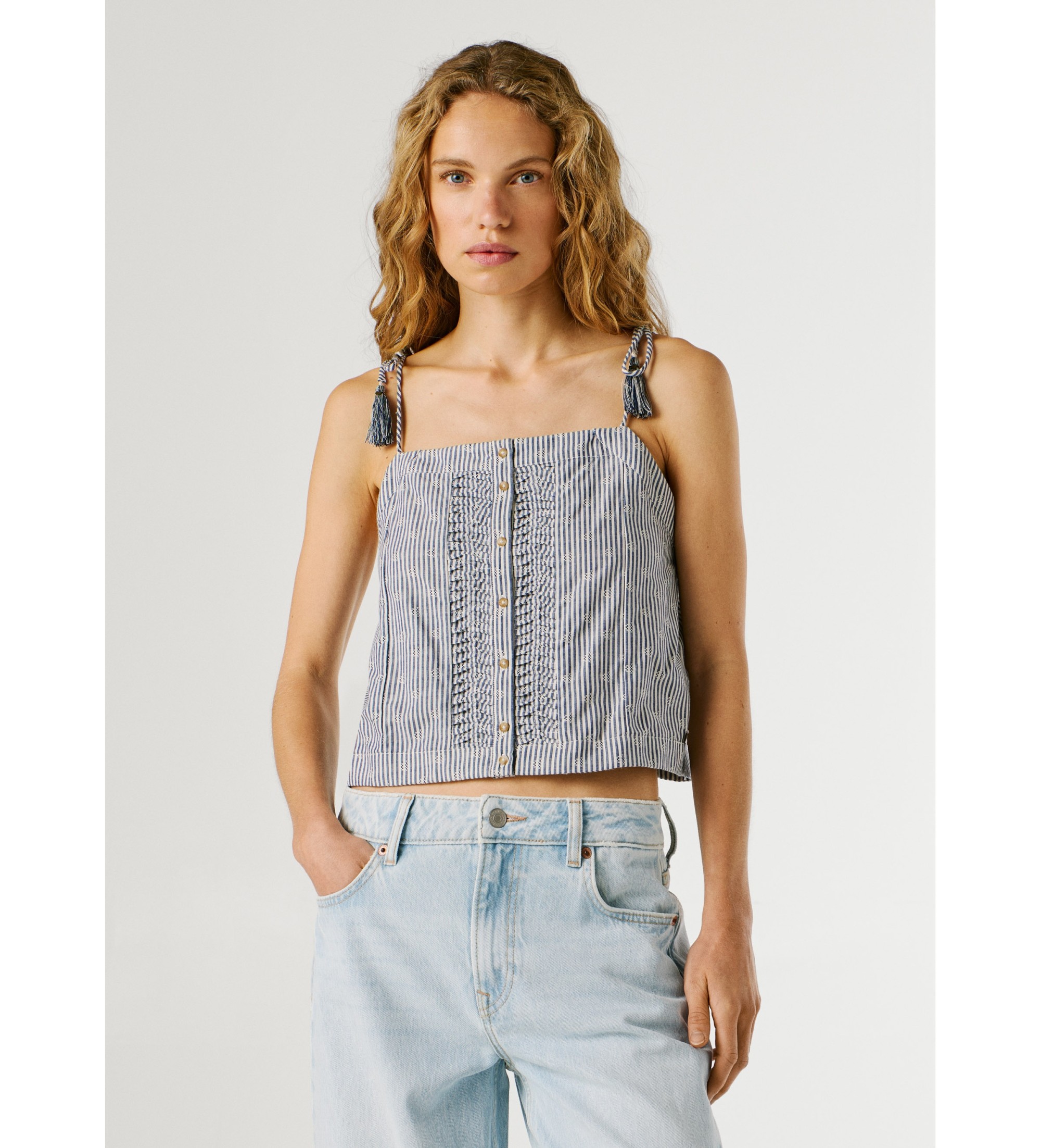 Pepe Jeansvoor vrouwen. PL3051417 Top blauw (L), Casual, Katoen, Mouwloos / spaghettibandjes