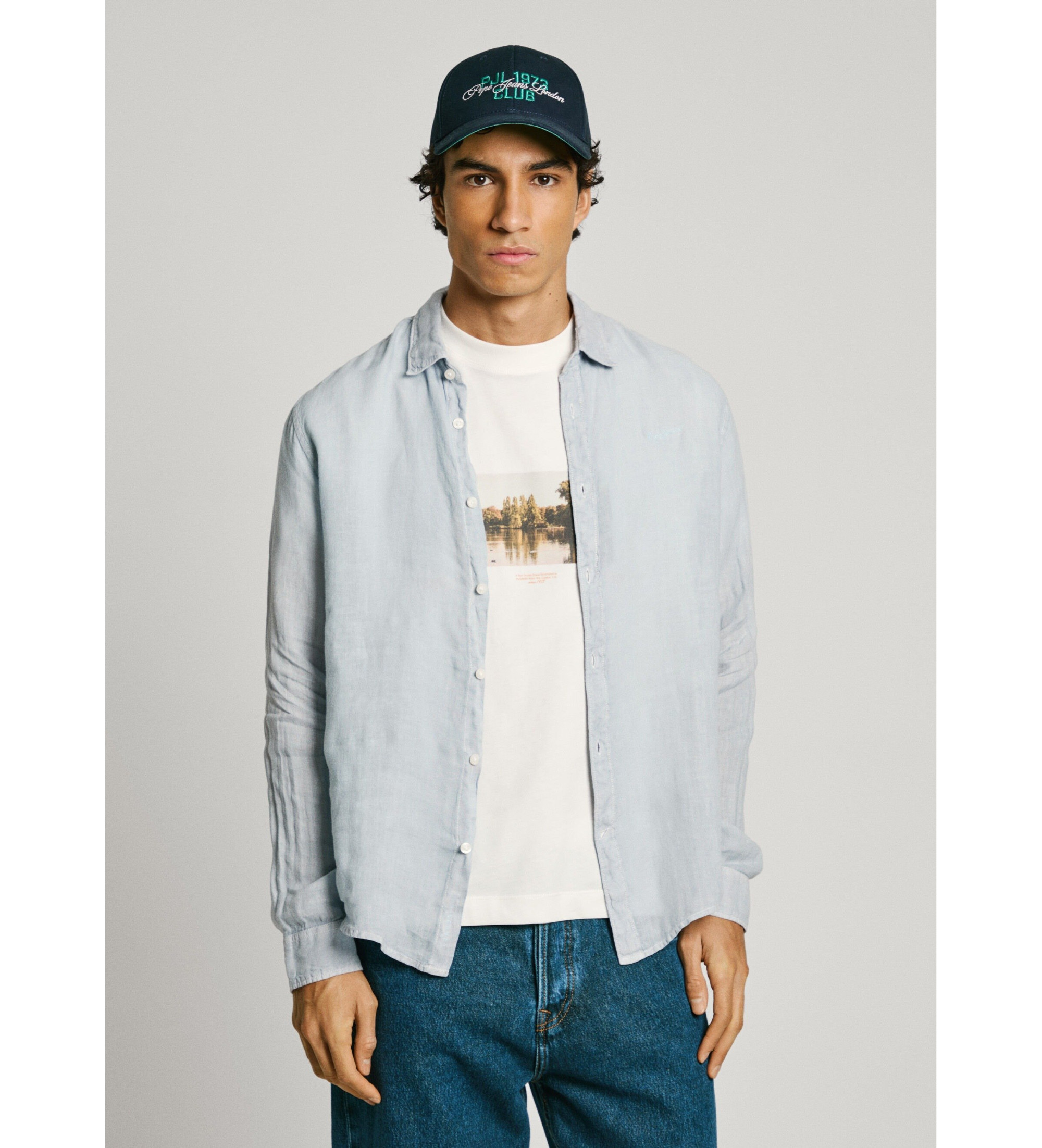 Pepe Jeans für Herren. PM308844 Arnau blaues Hemd (XL), Lässig, Leinen, Langarm