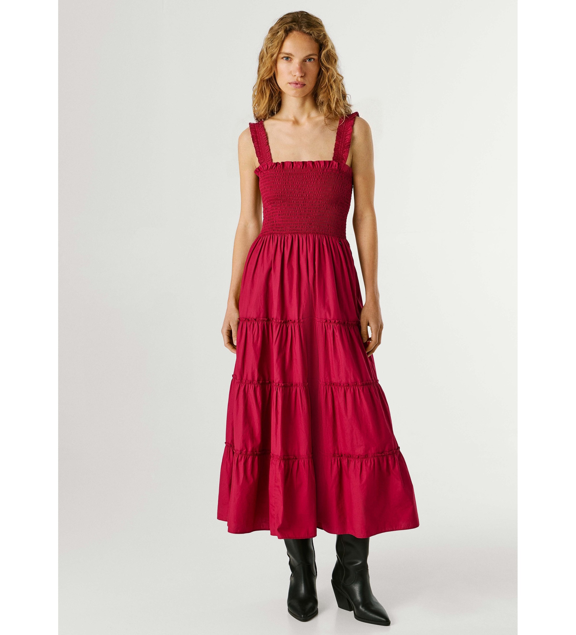 Pepe Jeansvoor vrouwen. PL9537822 Avril jurk kastanjebruin (L), Casual, Granaatappel, Katoen, Korte mouwen