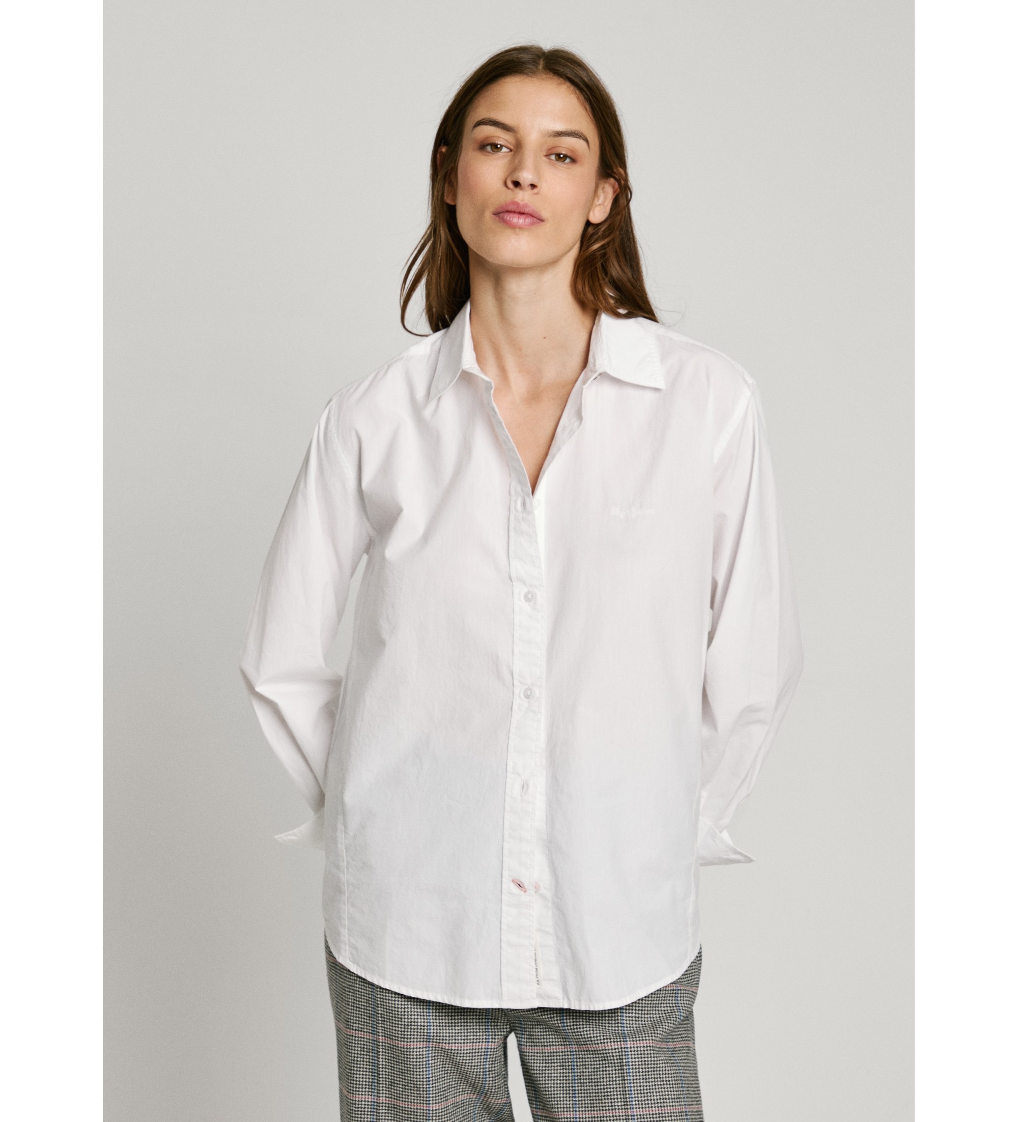 Pepe Jeans für Damen. PL305008 Hemd Bego weiß (L), Lässig, Baumwolle, Langarm