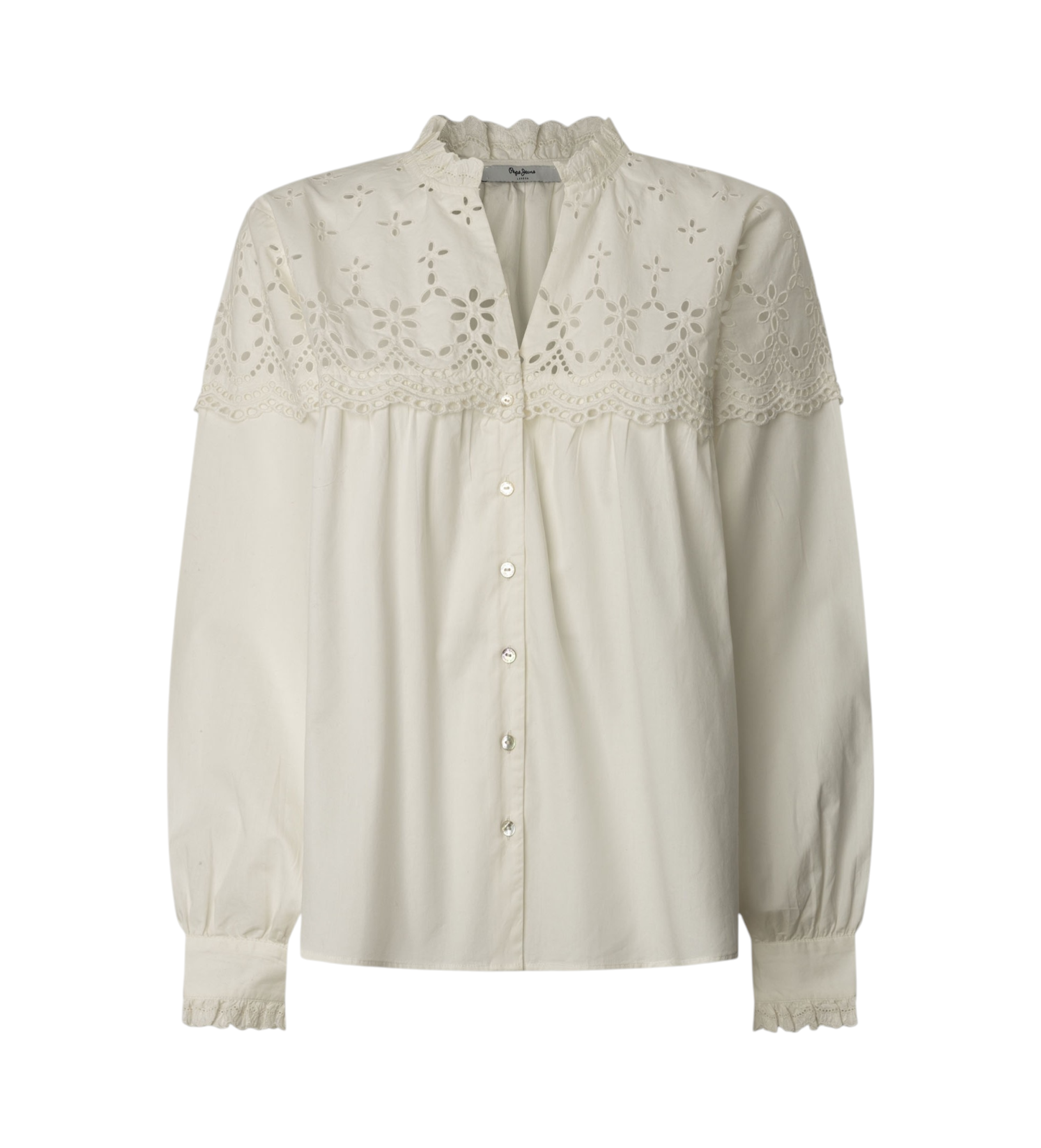 Pepe Jeans für Damen. PL305014 Bluse Bernadette weiß (S), Lässig, Baumwolle, Langarm