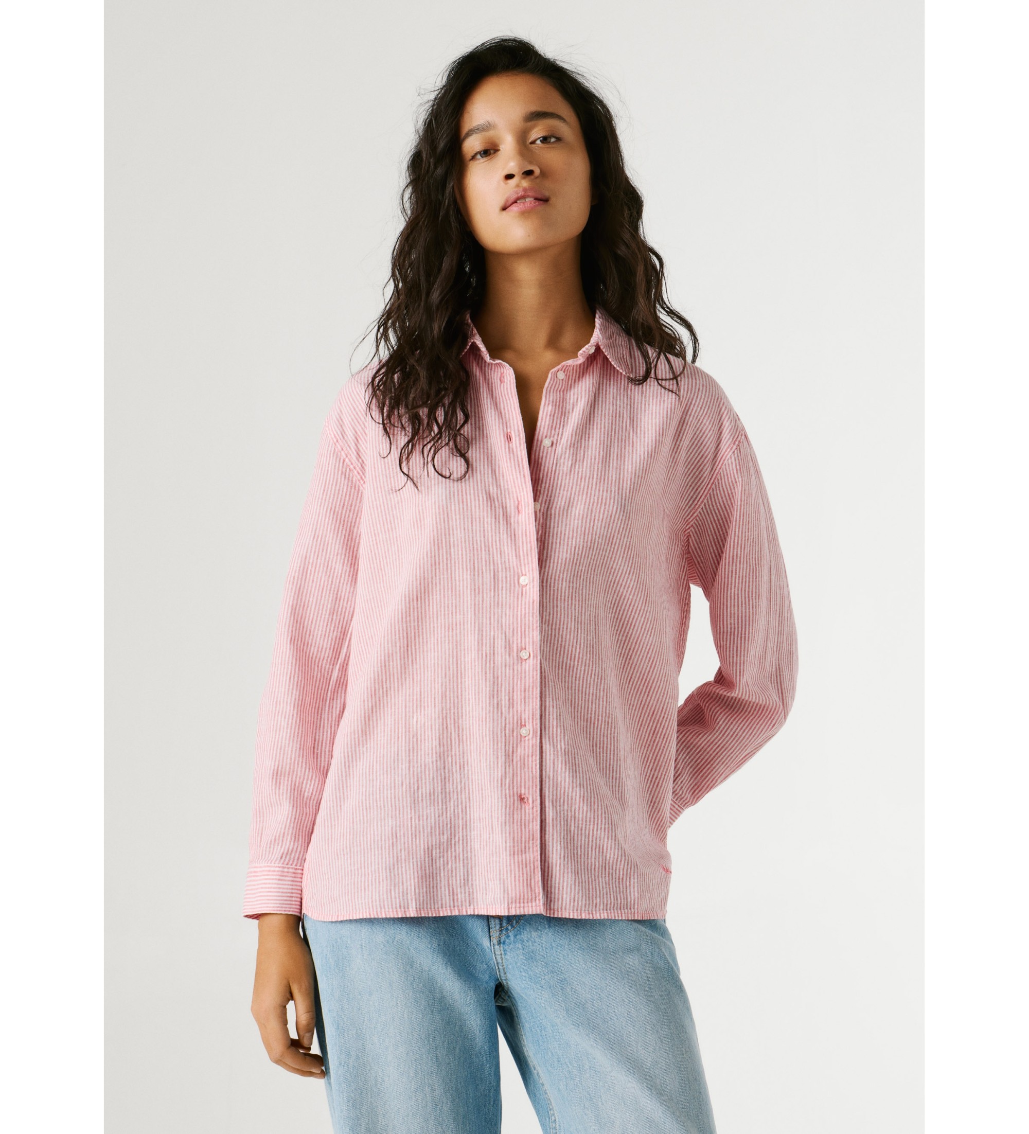 Pepe Jeansvoor vrouwen. PL3051395 Gestreept relaxed fit overhemd roze (M), Casual, Katoen, Lange mouwen