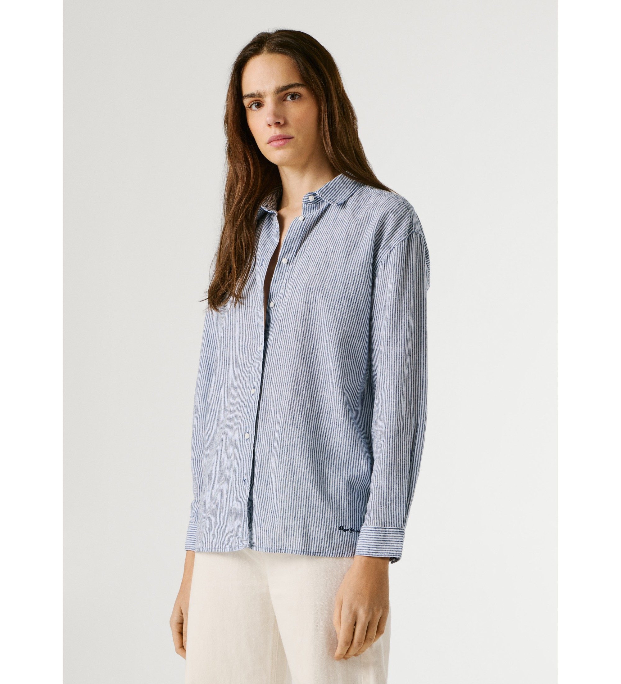 Pepe Jeansvoor vrouwen. PL3051395 Gestreept relaxed fit overhemd blauw (L), Casual, Katoen, Lange mouwen