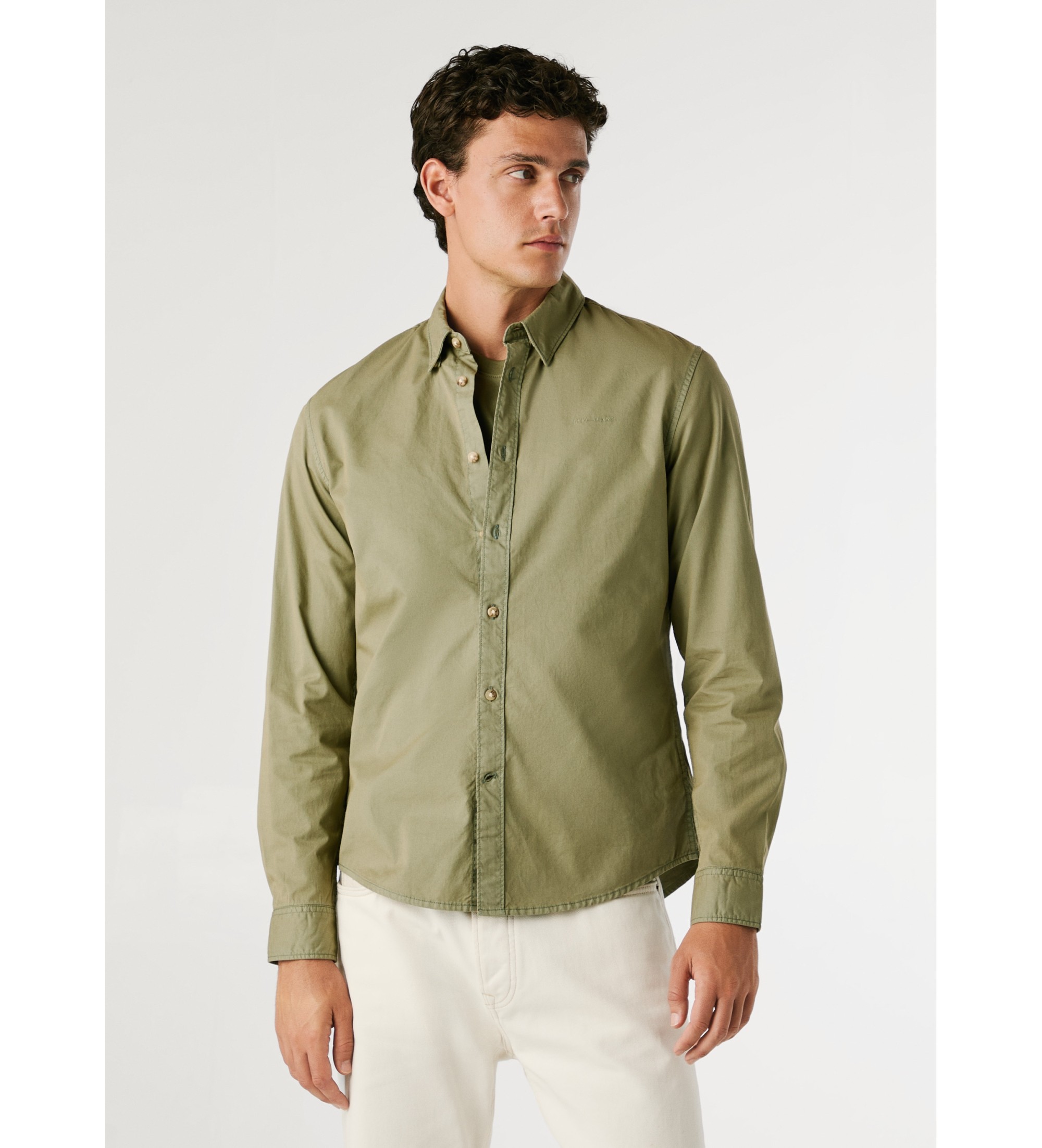 Pepe Jeans für Herren. PM3090843 Charly grünes Hemd (L), Blau, Lässig, Baumwolle, Langarm