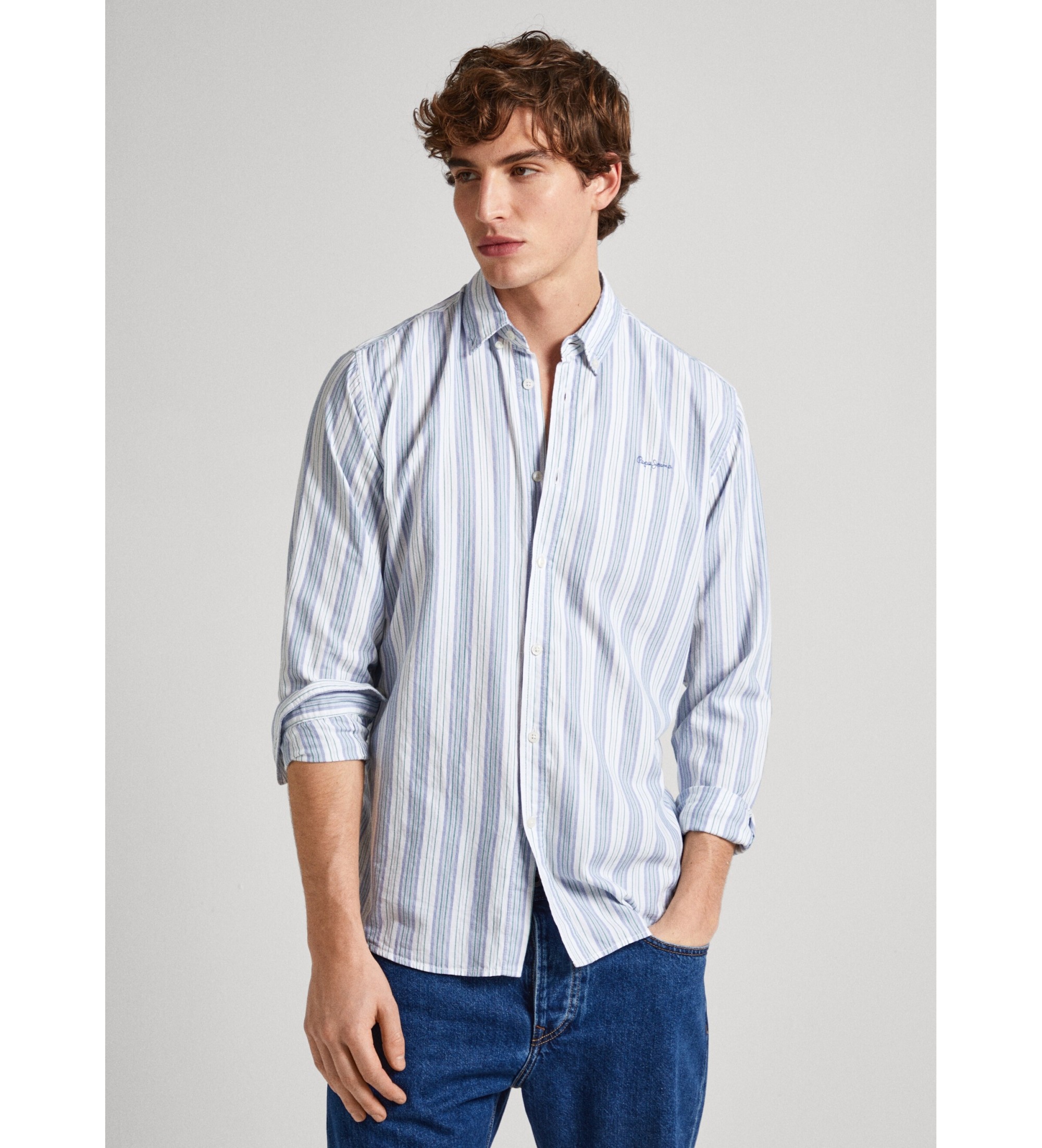 Pepe Jeansvoor mannen. PM308509 Pacific blauw overhemd (S), Casual, Katoen, Lange mouwen, Duurzaam
