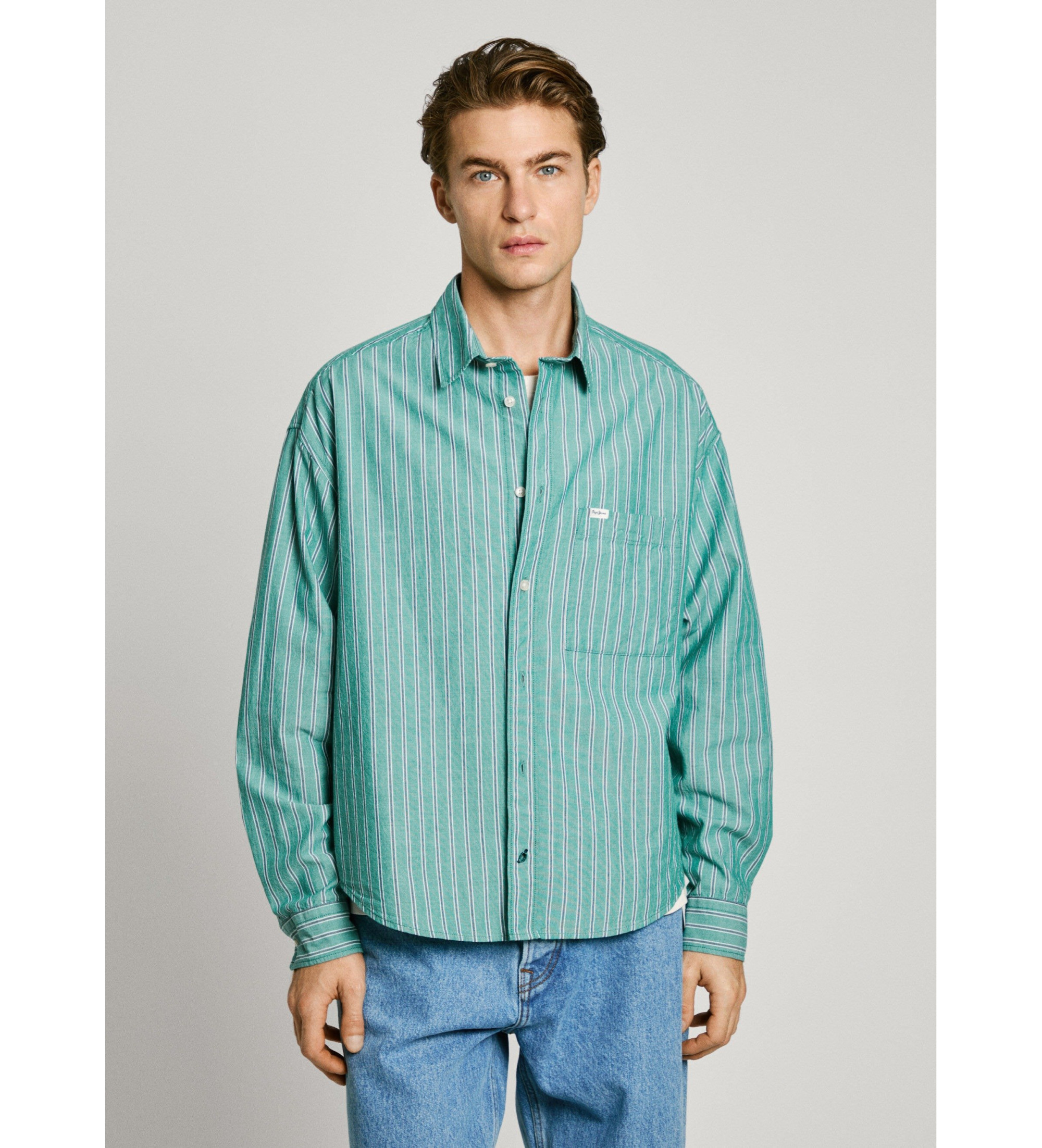 Pepe Jeans für Herren. PM308857 Chartres grünes Hemd (M), Lässig, Baumwolle, Langarm