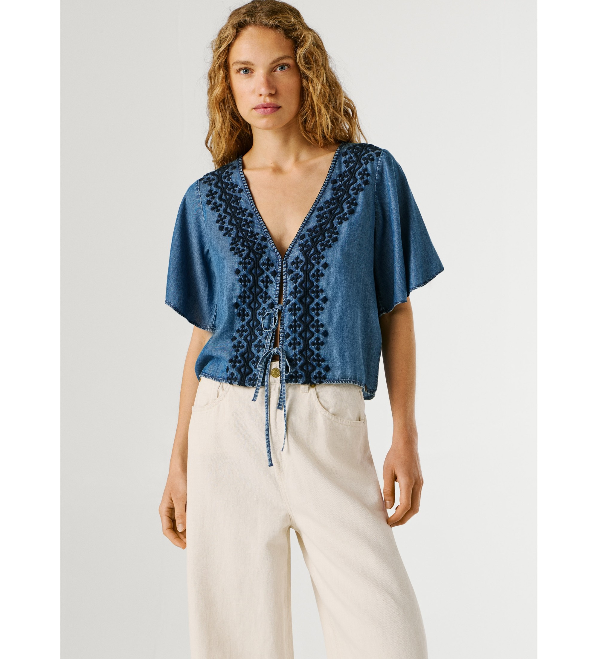 Pepe Jeans für Damen. PL3051391 Bluse Cleo blau (XS), Lässig, Kurzarm, Lyocell