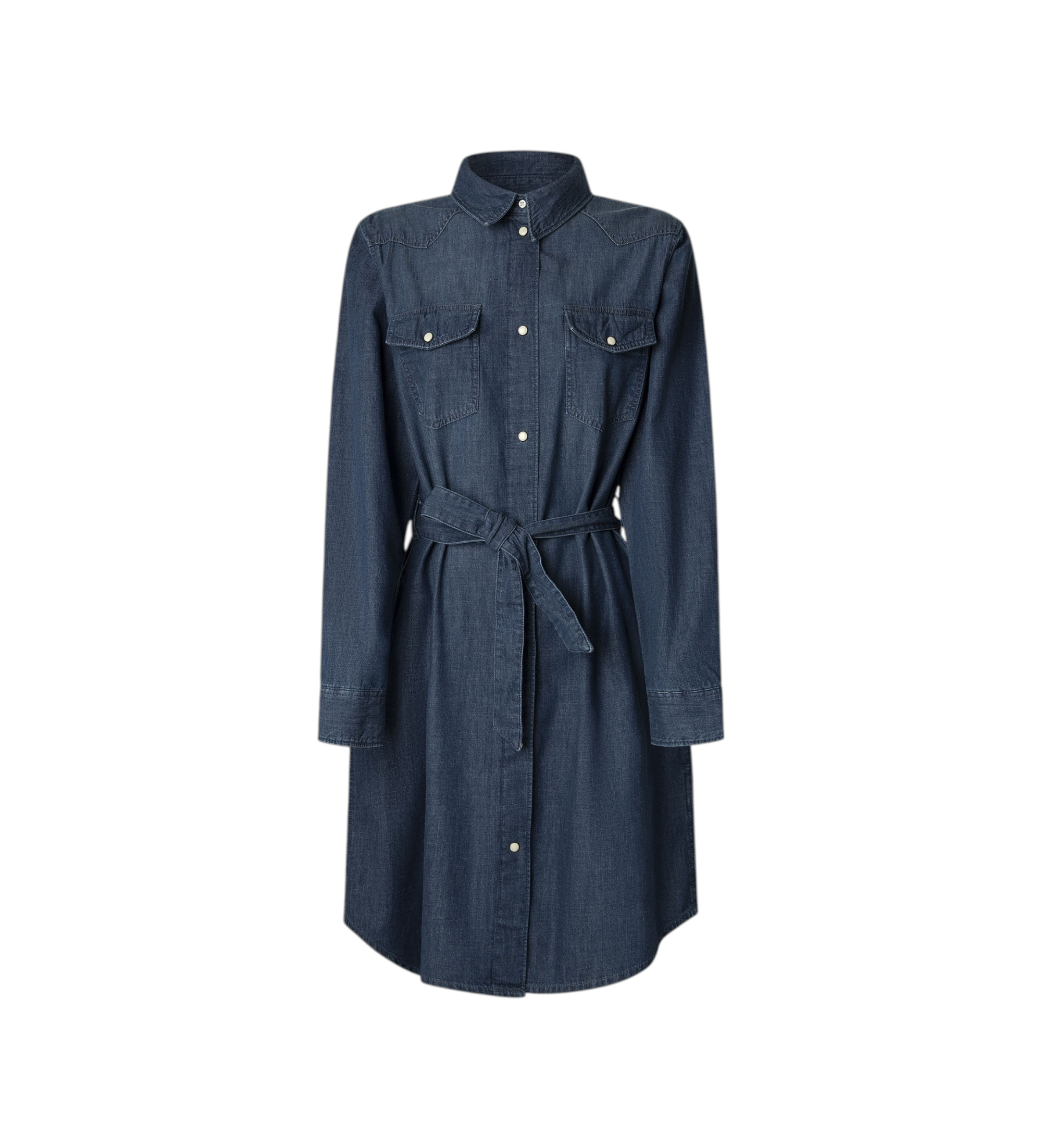 Pepe Jeans für Damen. PL95376845A0 Blaues Denim-Hemdblusenkleid (M), Lässig, Baumwolle, Langarm