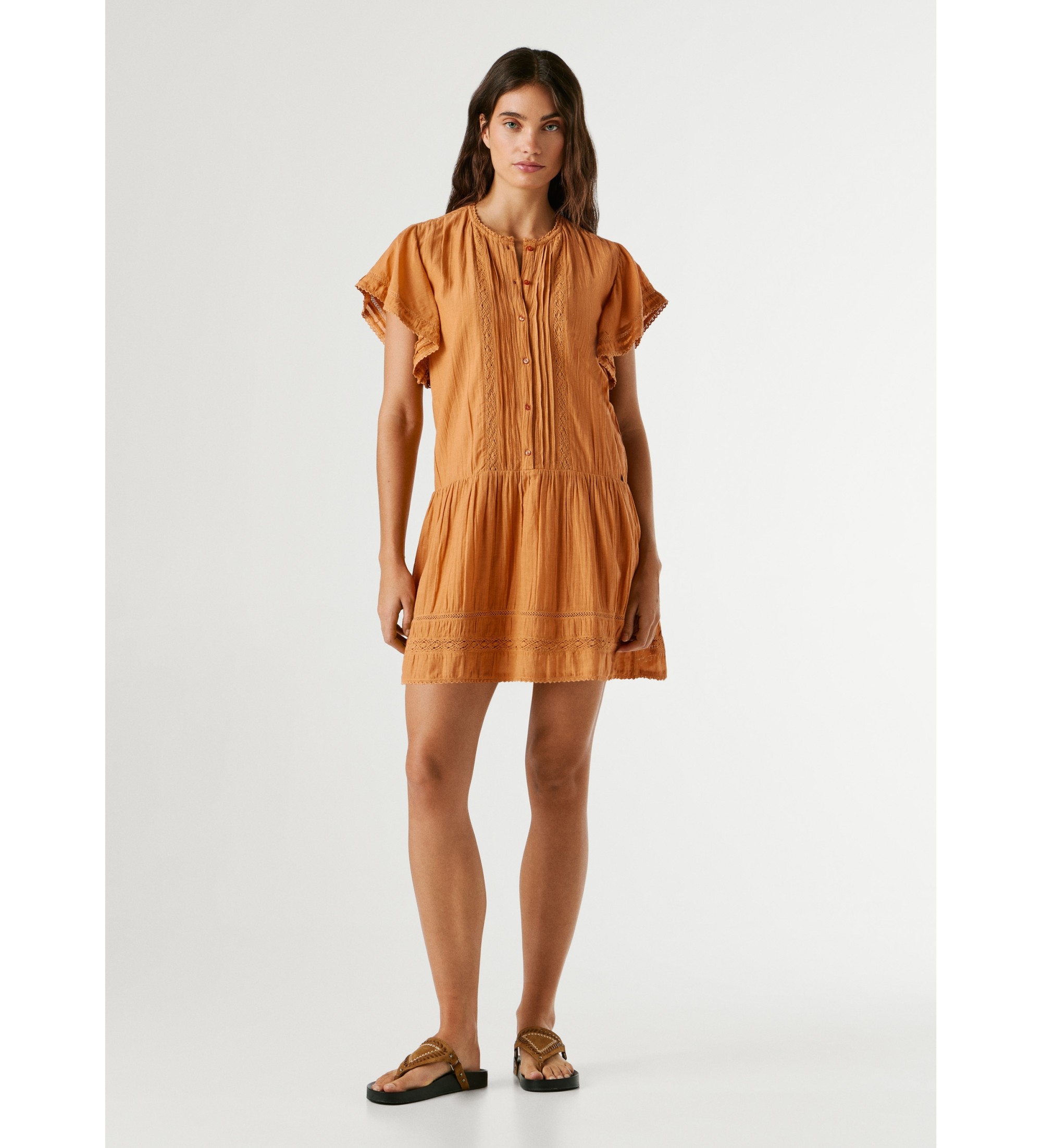 Pepe Jeansvoor vrouwen. PL9537785 Destin jurk oranje (M), Casual, Katoen, Korte mouwen
